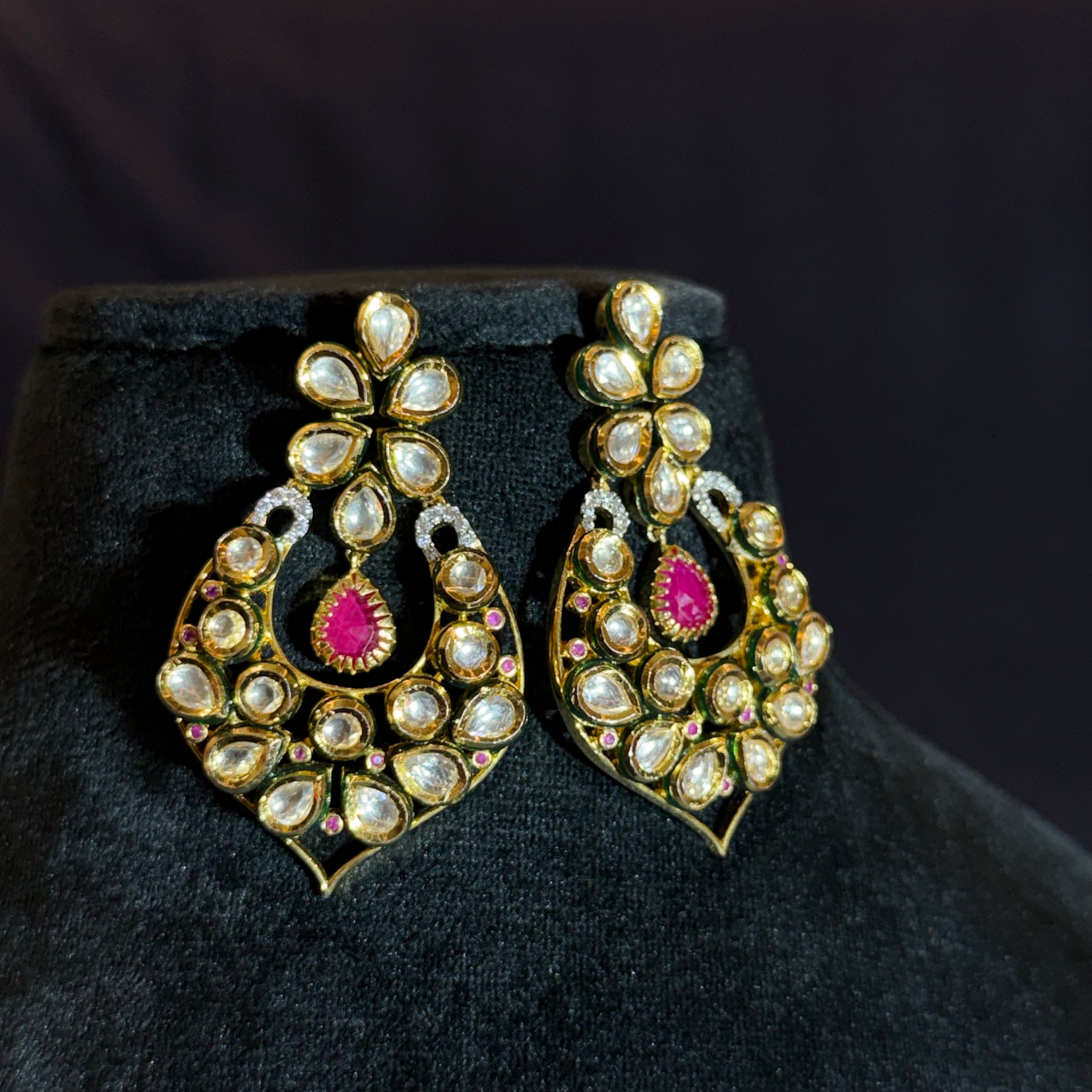 Elegant Floral Chandbali Earrings in High-Polish Silver