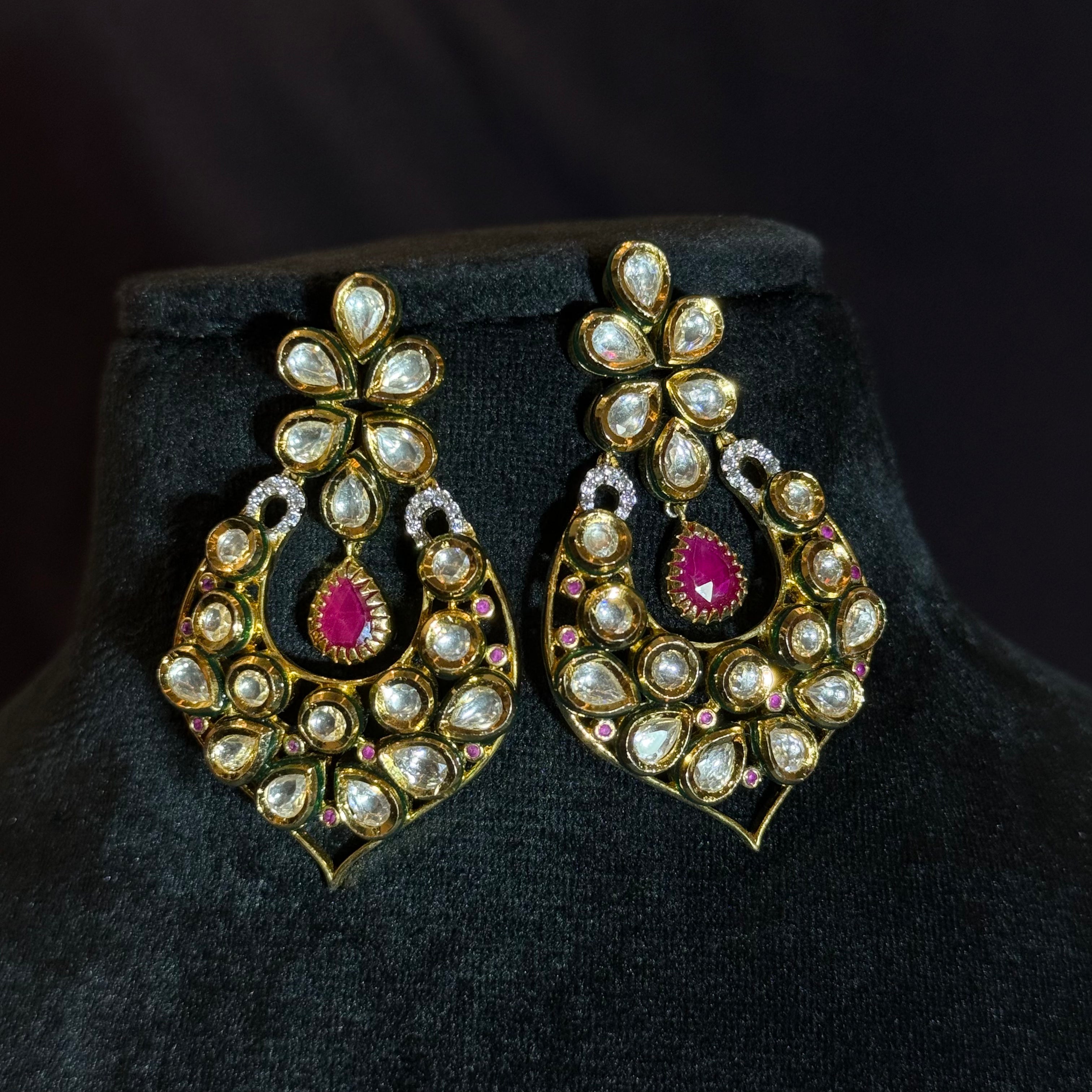 Elegant Floral Chandbali Earrings in High-Polish Silver