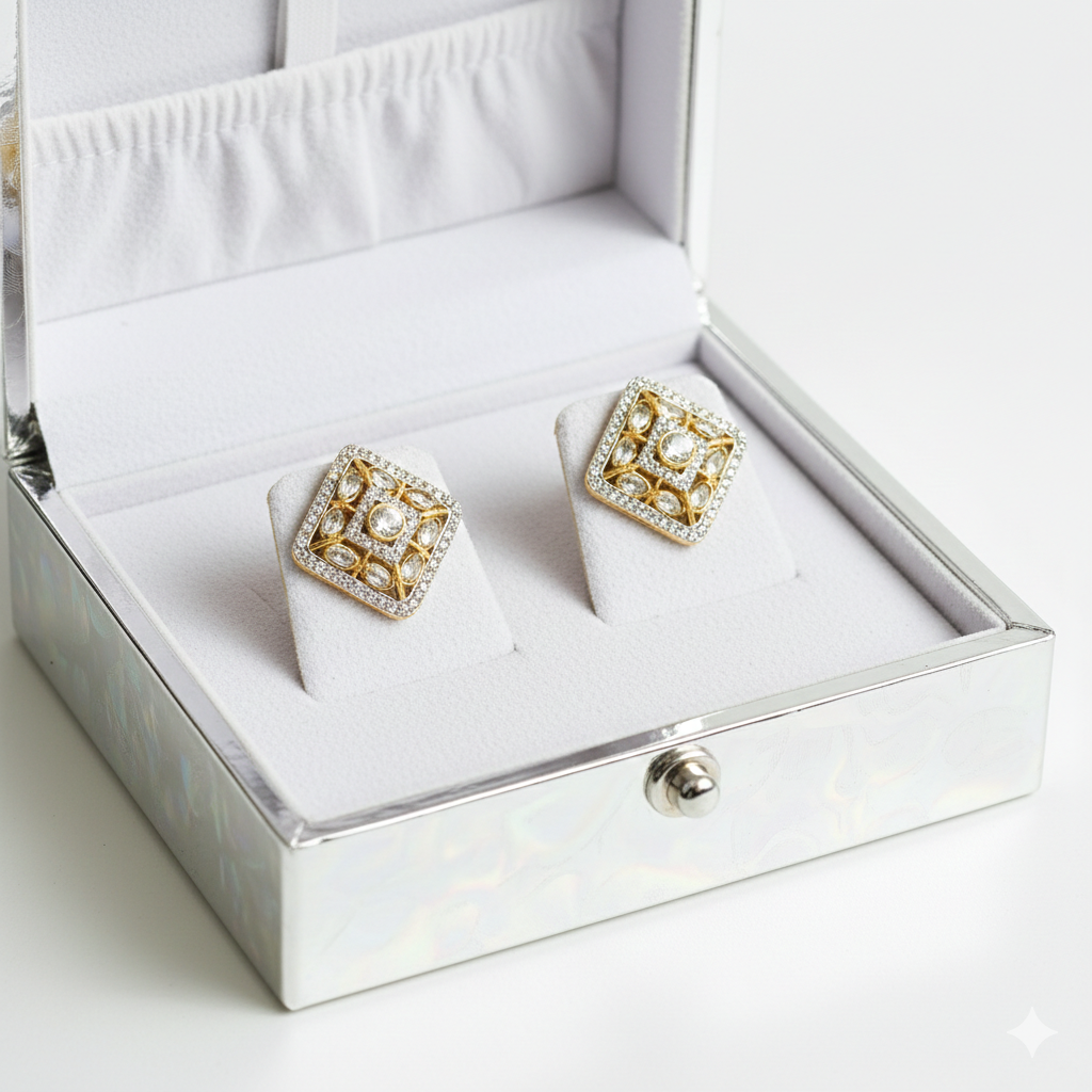 Elegant Square Stud Earrings in  Silver