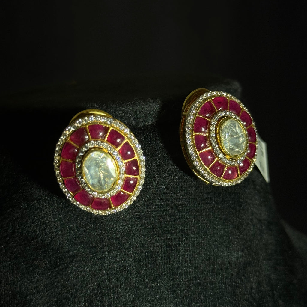 Classic Round Stone Stud Earrings in Original Silver