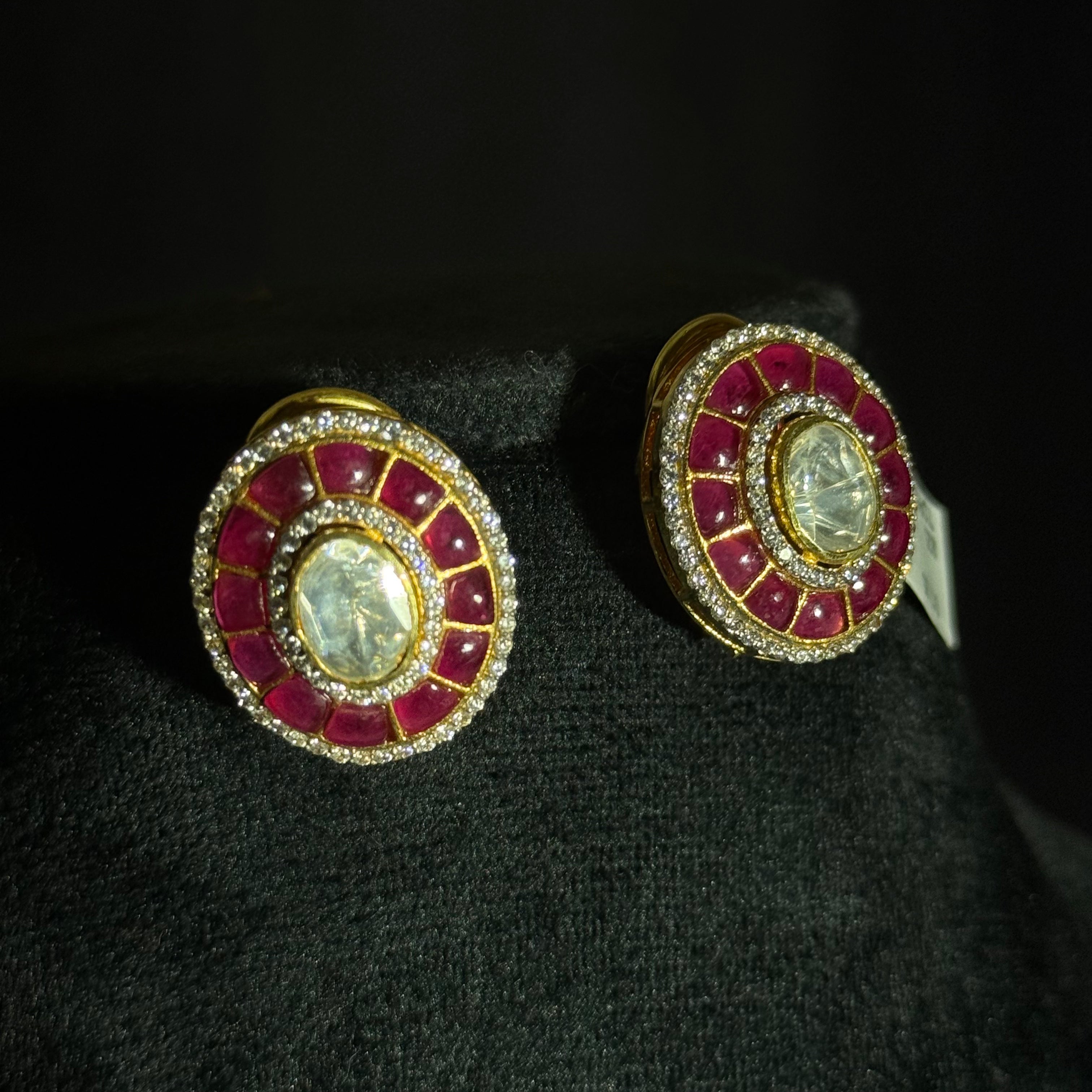 Classic Round Stone Stud Earrings in Original Silver