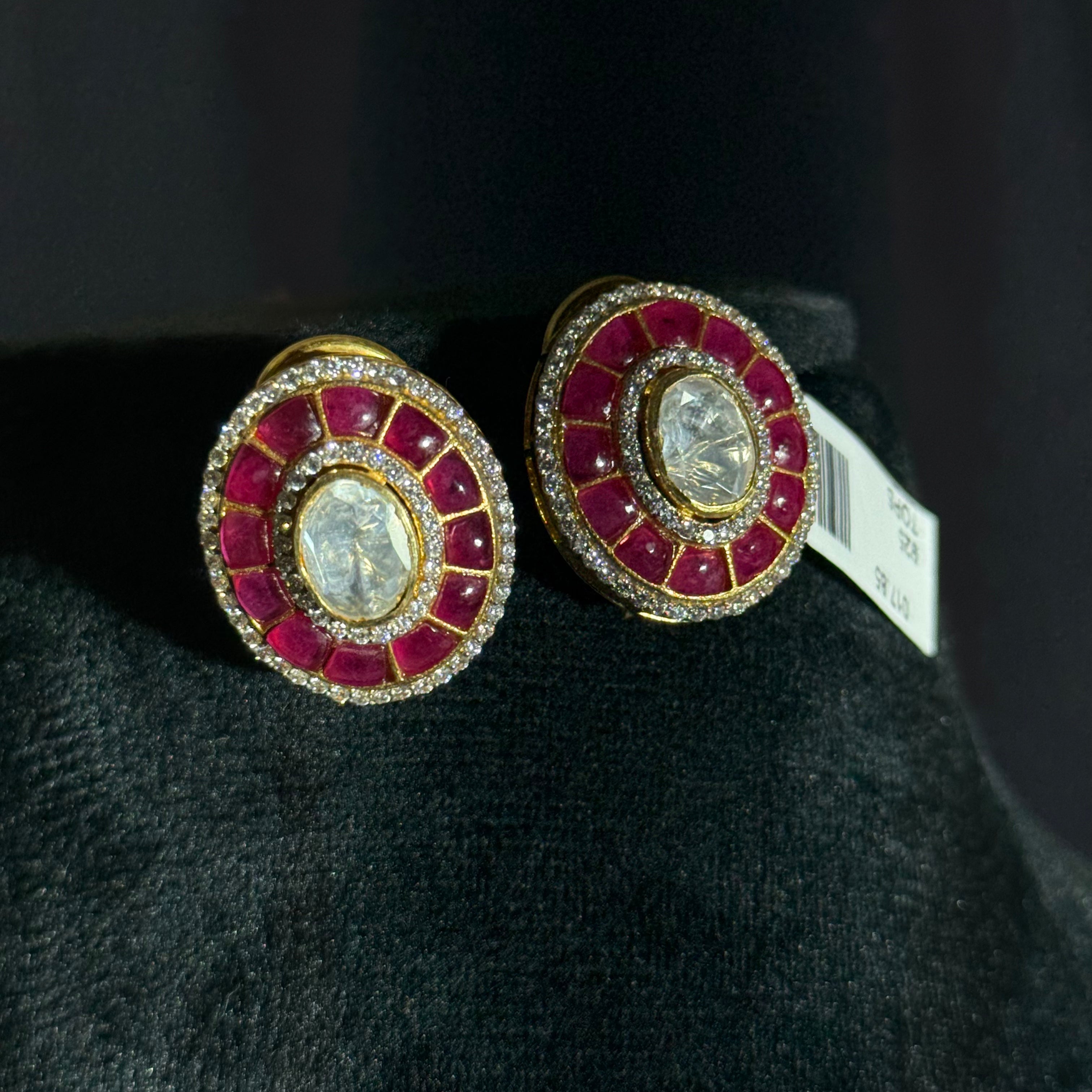 Classic Round Stone Stud Earrings in Original Silver