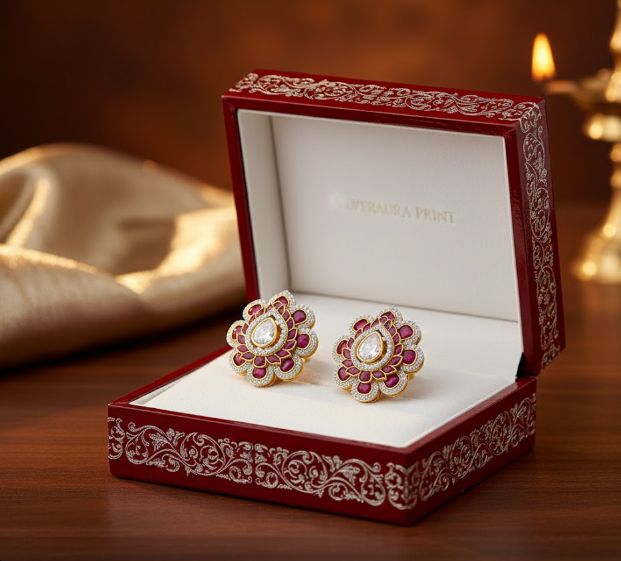 Floral Stone Stud Earrings in Original Silver