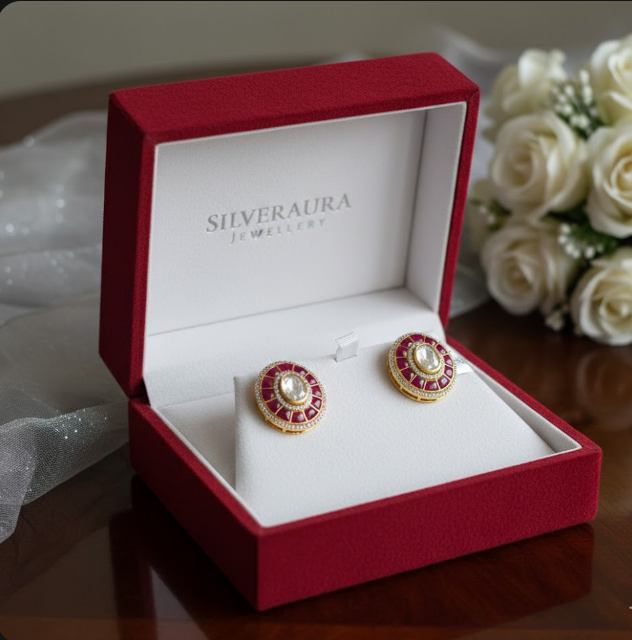 Classic Round Stone Stud Earrings in Original Silver