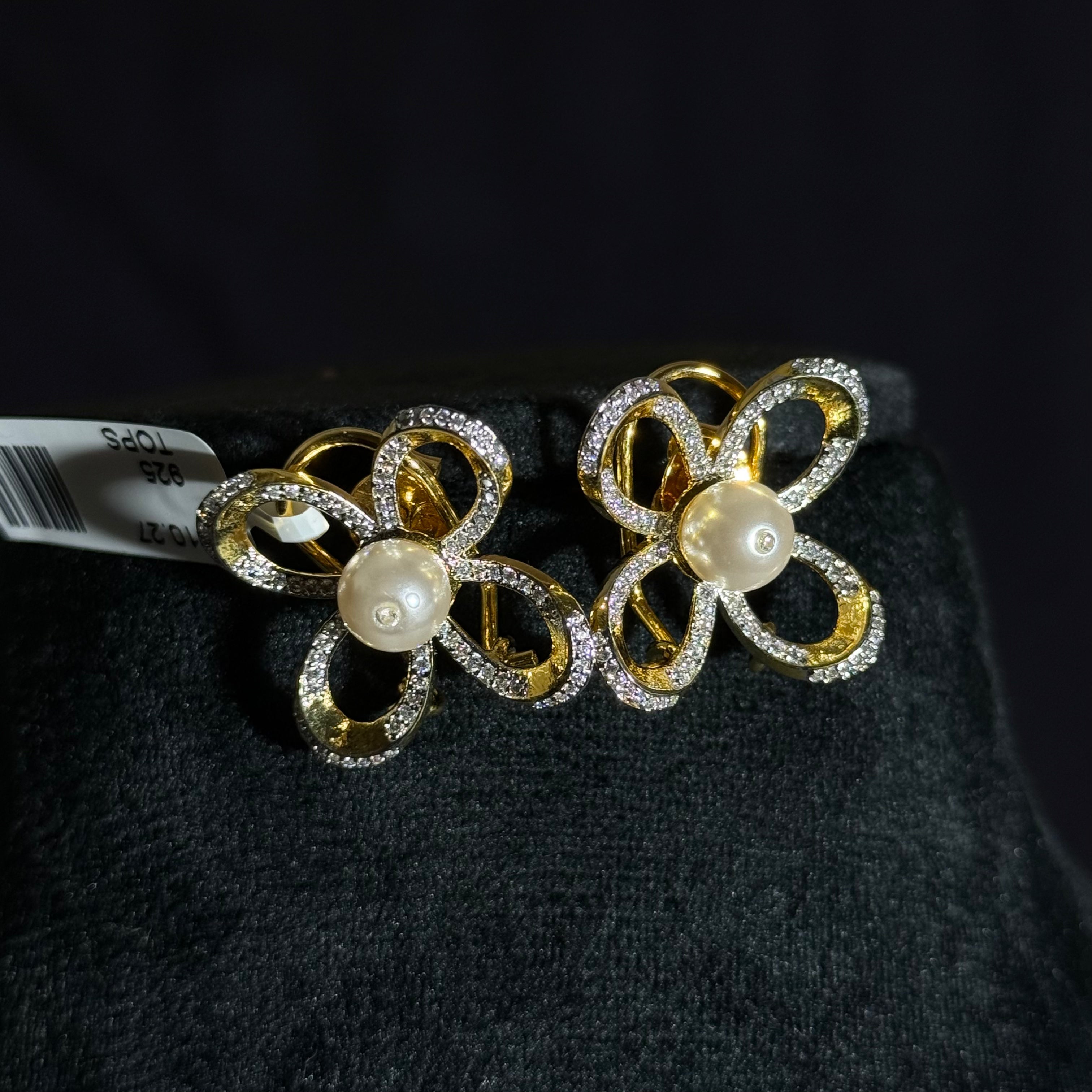 Floral Pearl Diamond-Style Stud Earrings