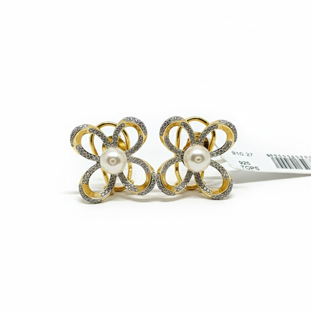 Floral Pearl Diamond-Style Stud Earrings