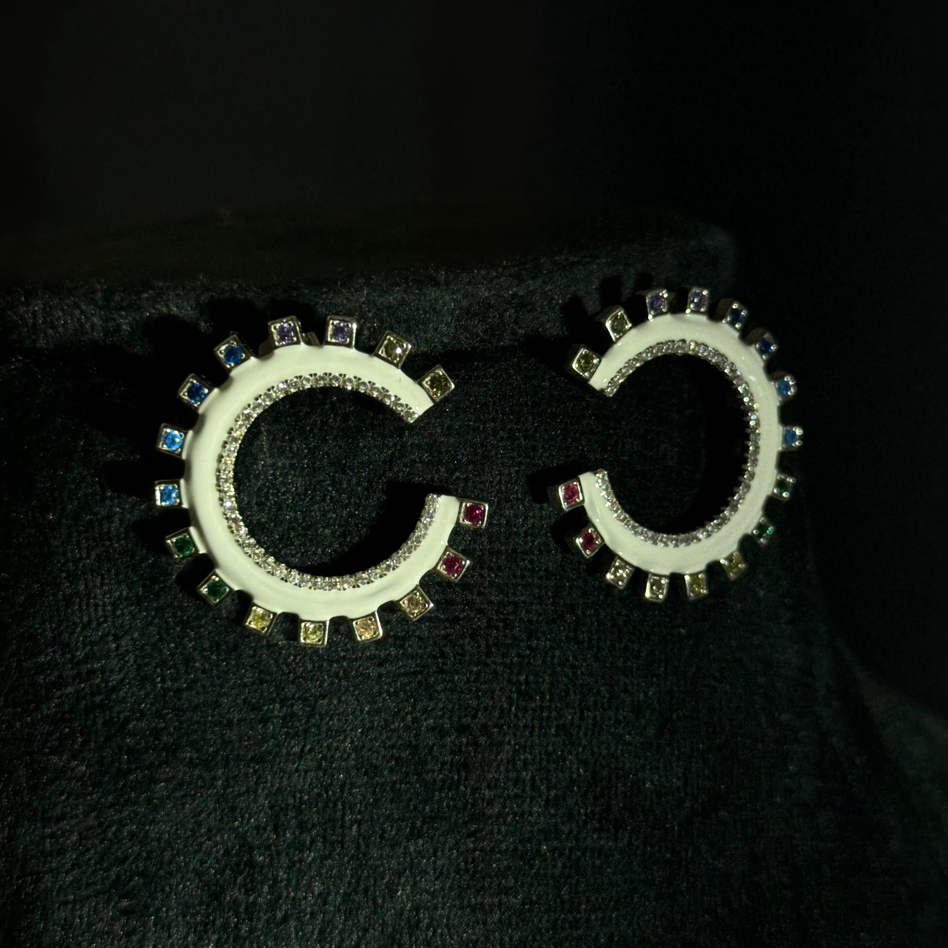 Multicolor Crescent Diamond-Style Earrings