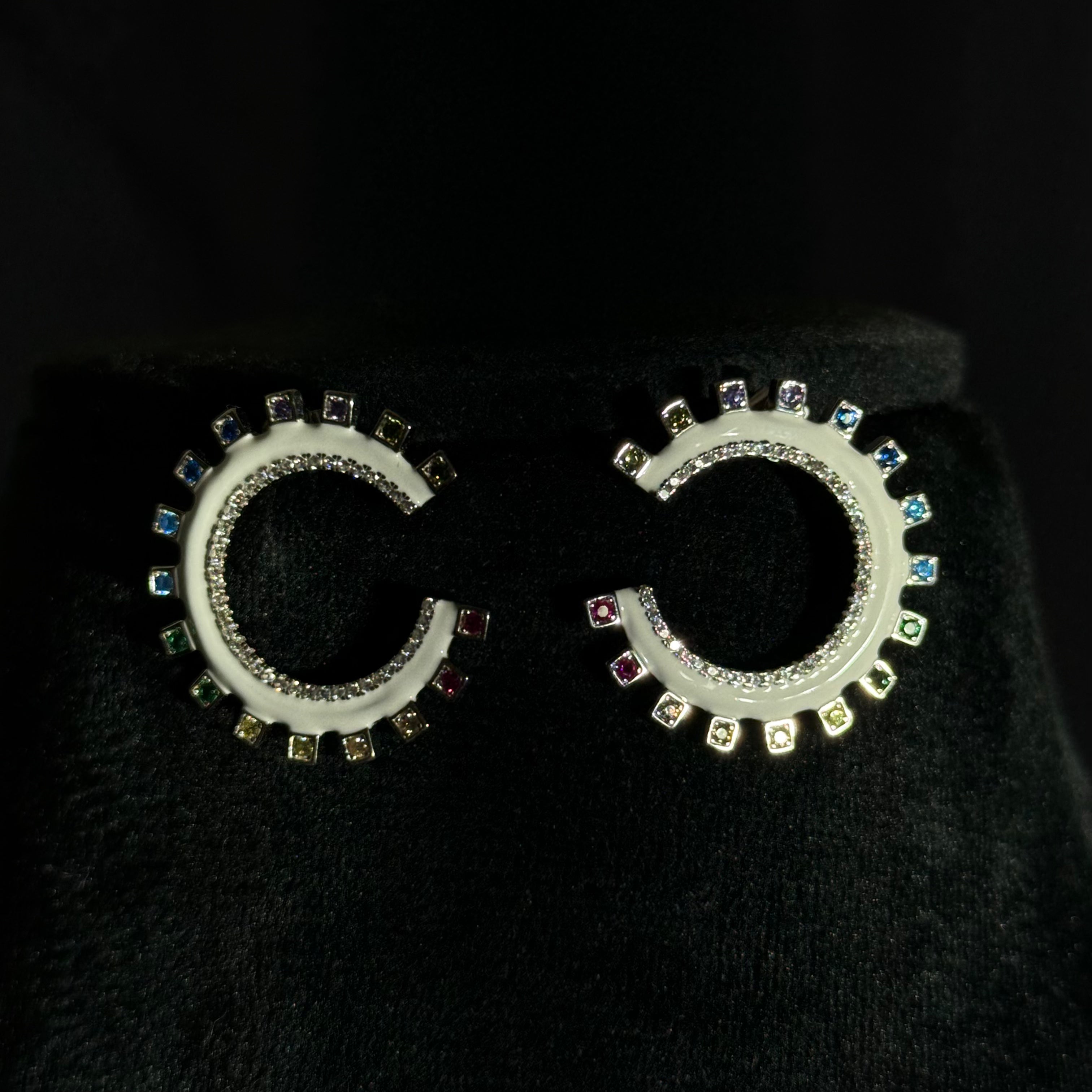Multicolor Crescent Diamond-Style Earrings