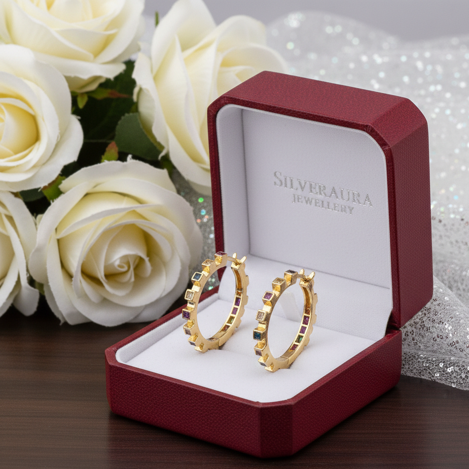 Multicolor Crescent Diamond-Style Earrings