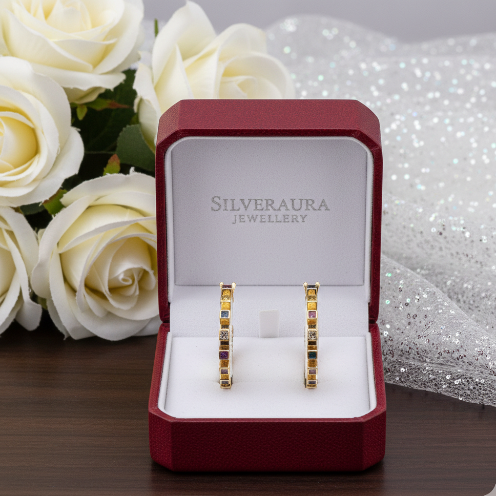 Multicolor Crescent Diamond-Style Earrings