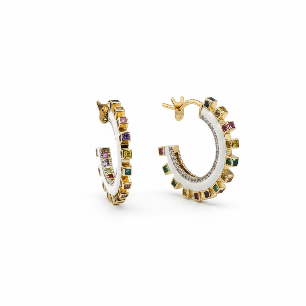 Multicolor Crescent Diamond-Style Earrings