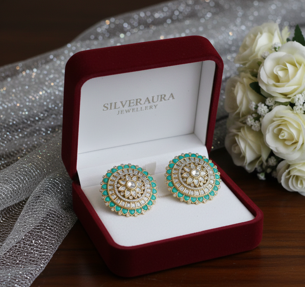 SilverGreen Stone Circle CZ Moissanite Earrings