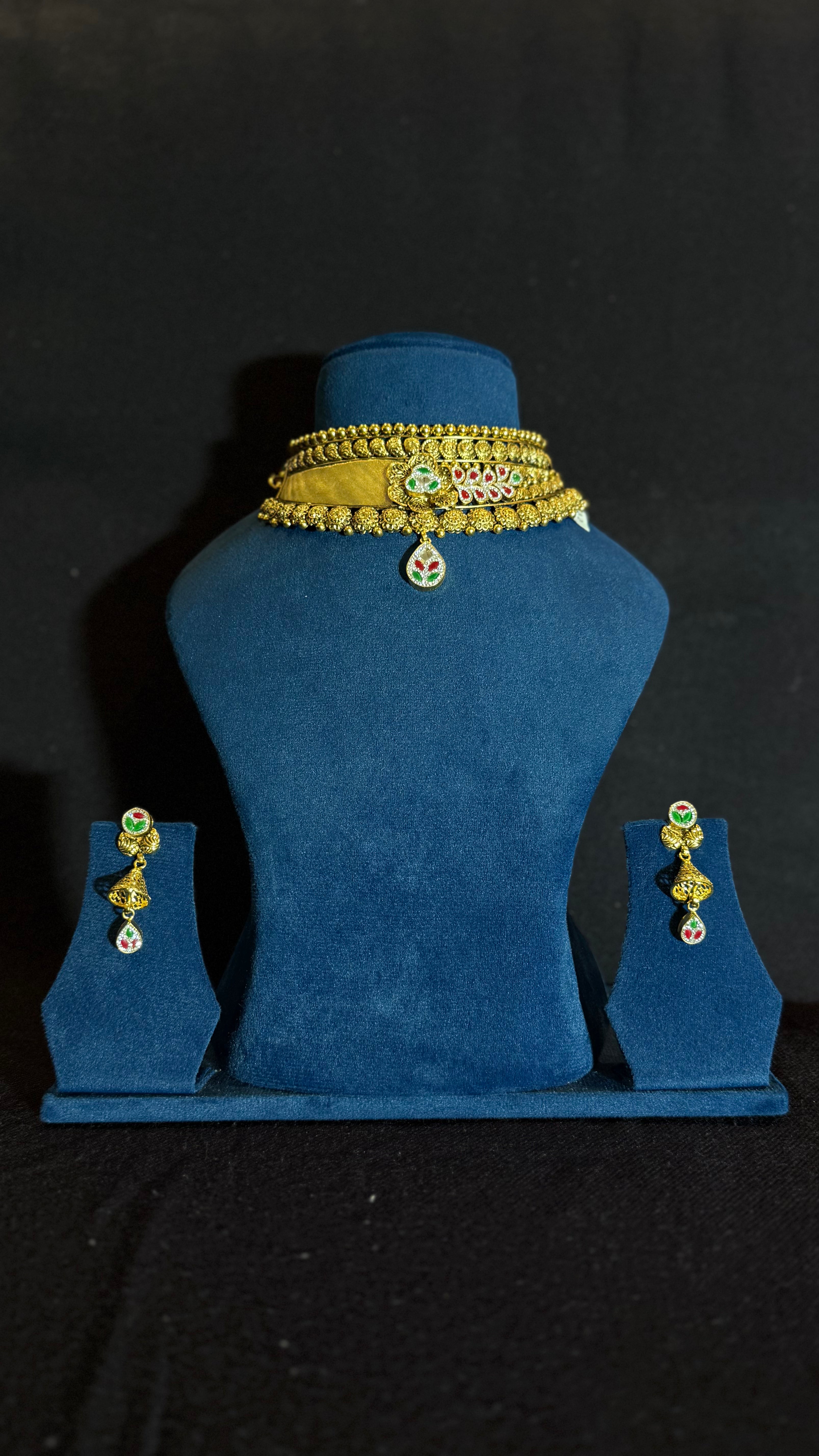 Traditional Gold-Finish Necklace Set with Earrings