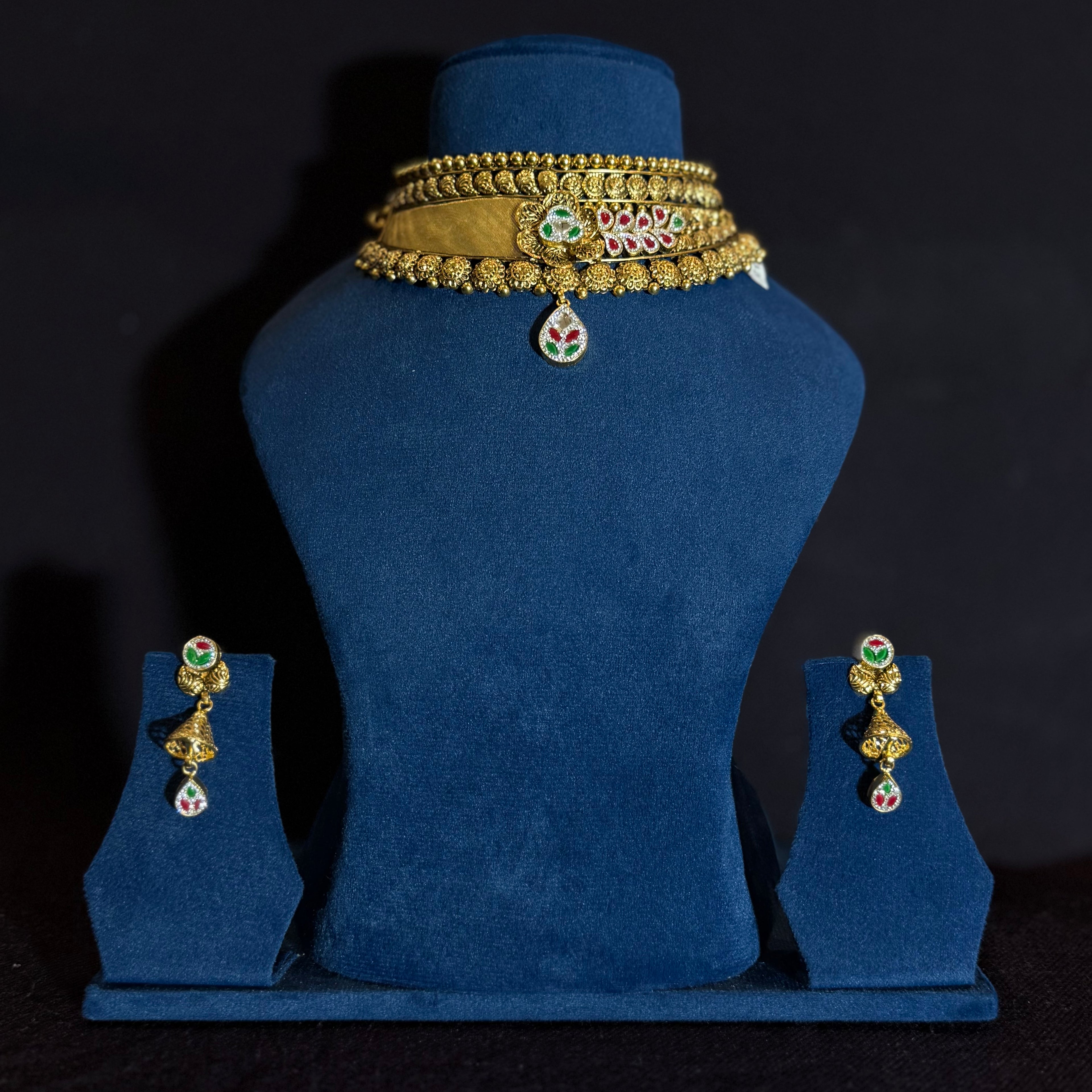 Traditional Gold-Finish Necklace Set with Earrings