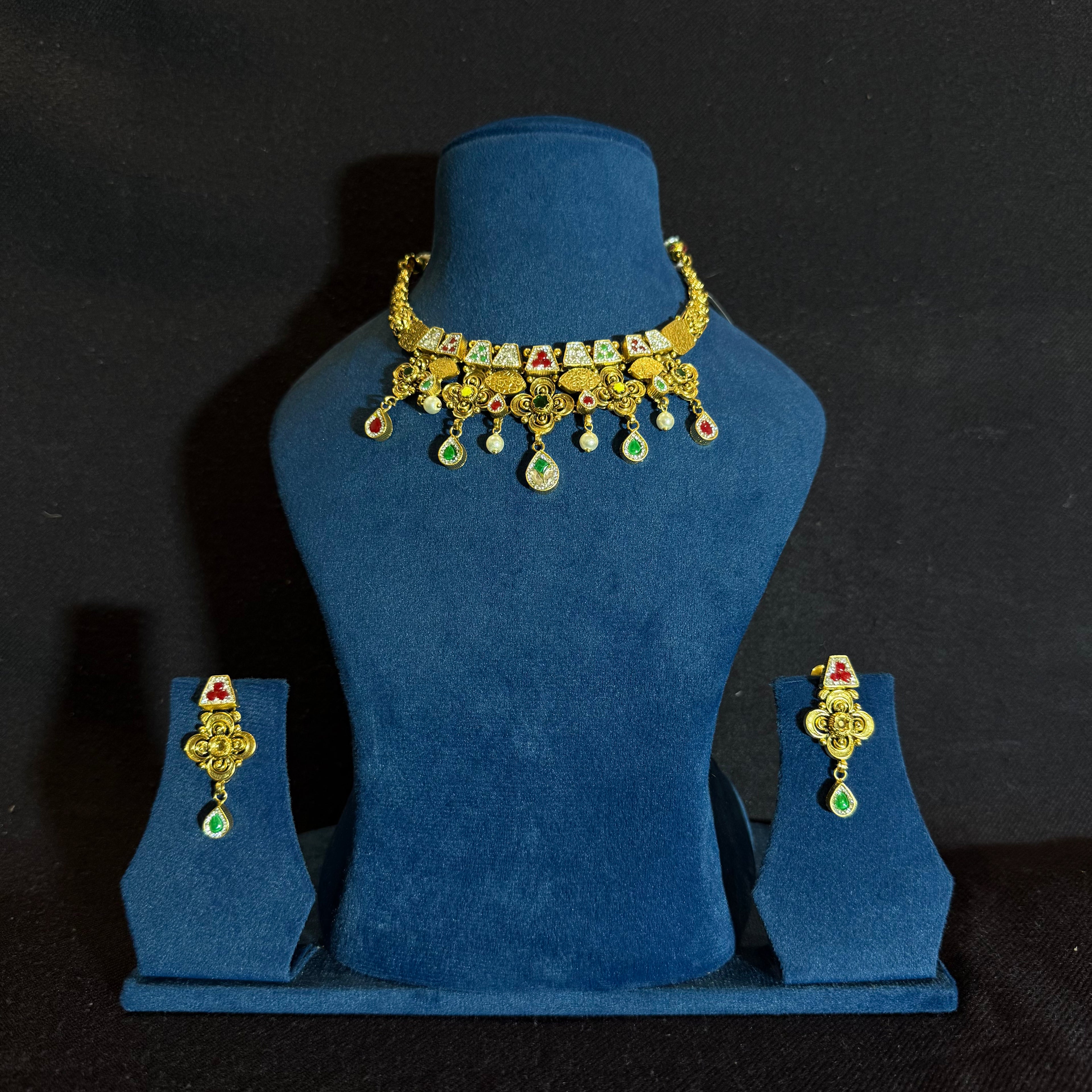 Traditional Gold-Finish Necklace Set with Earrings