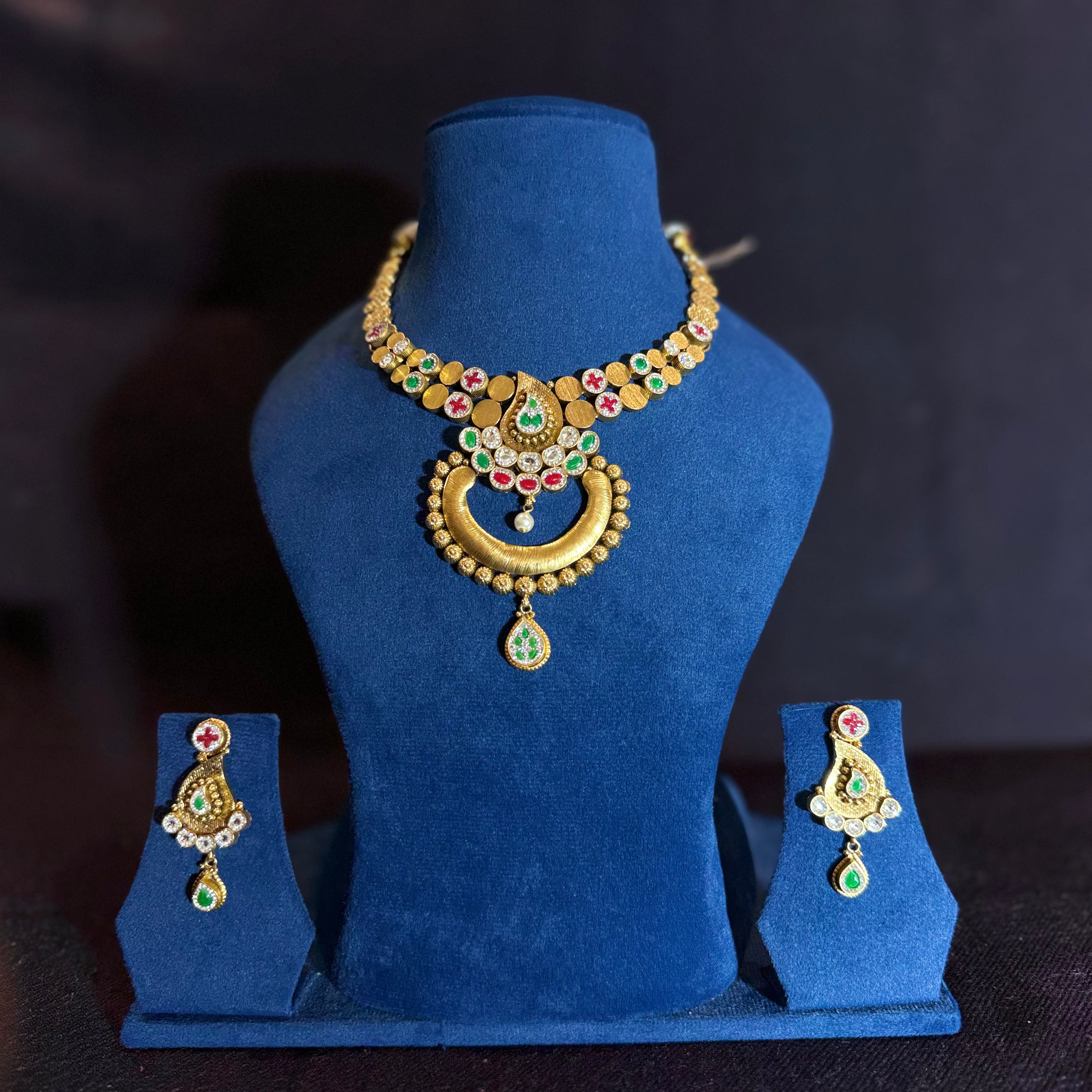 Traditional Gold-Finish Necklace Set with Earrings