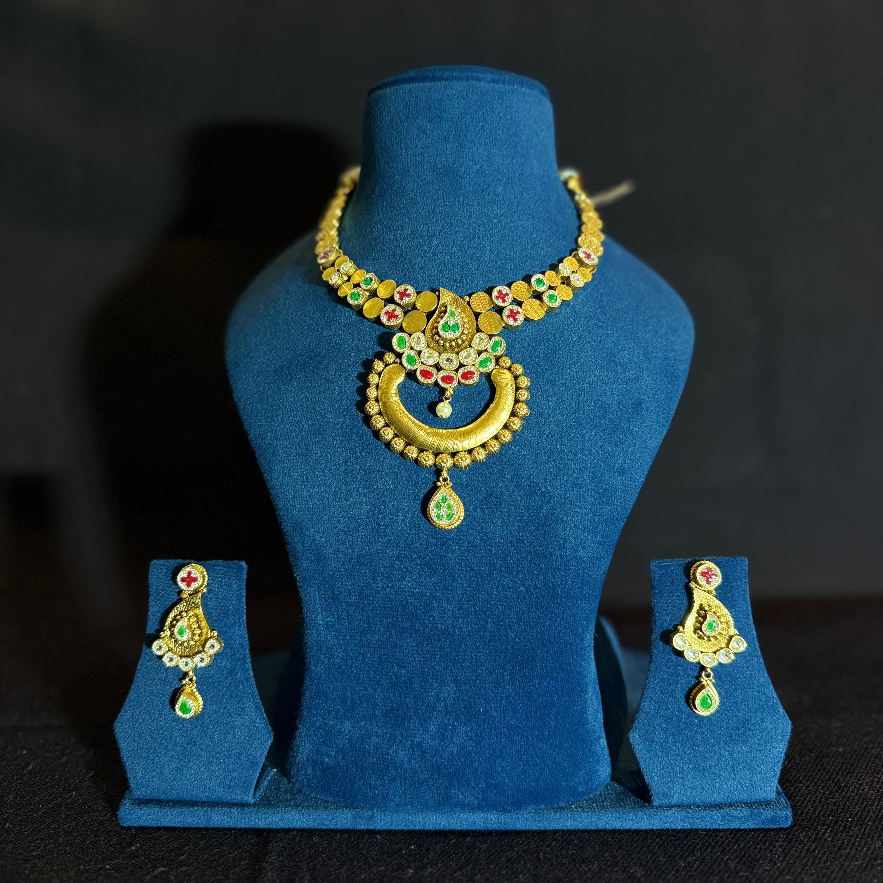 Traditional Gold-Finish Necklace Set with Earrings