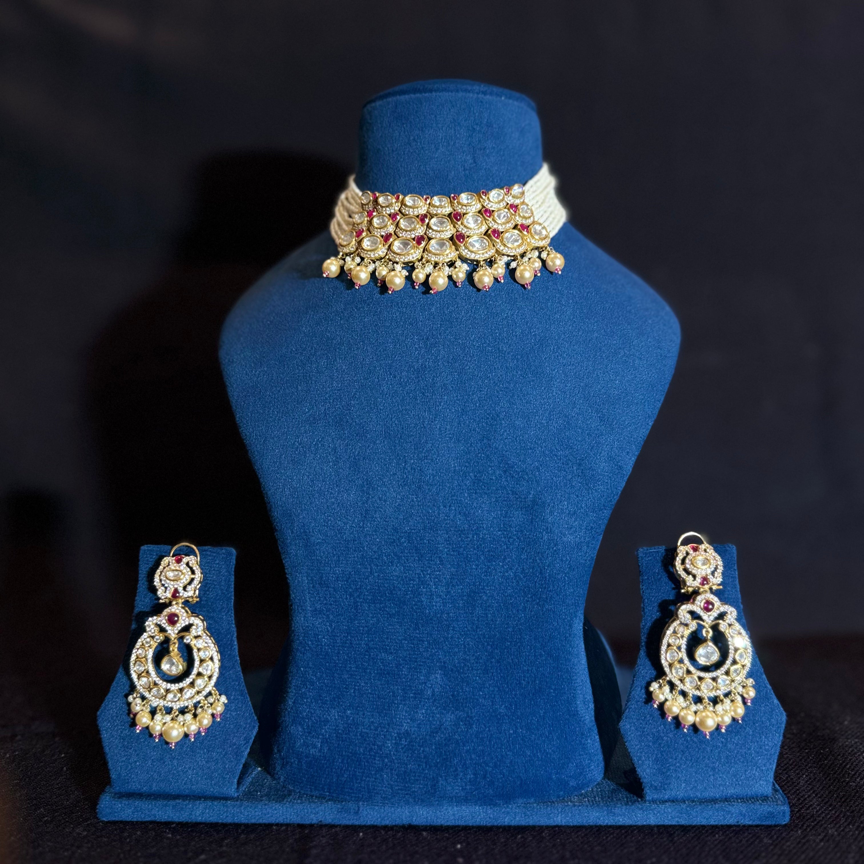 Royal Kundan Choker Necklace Set with Earrings