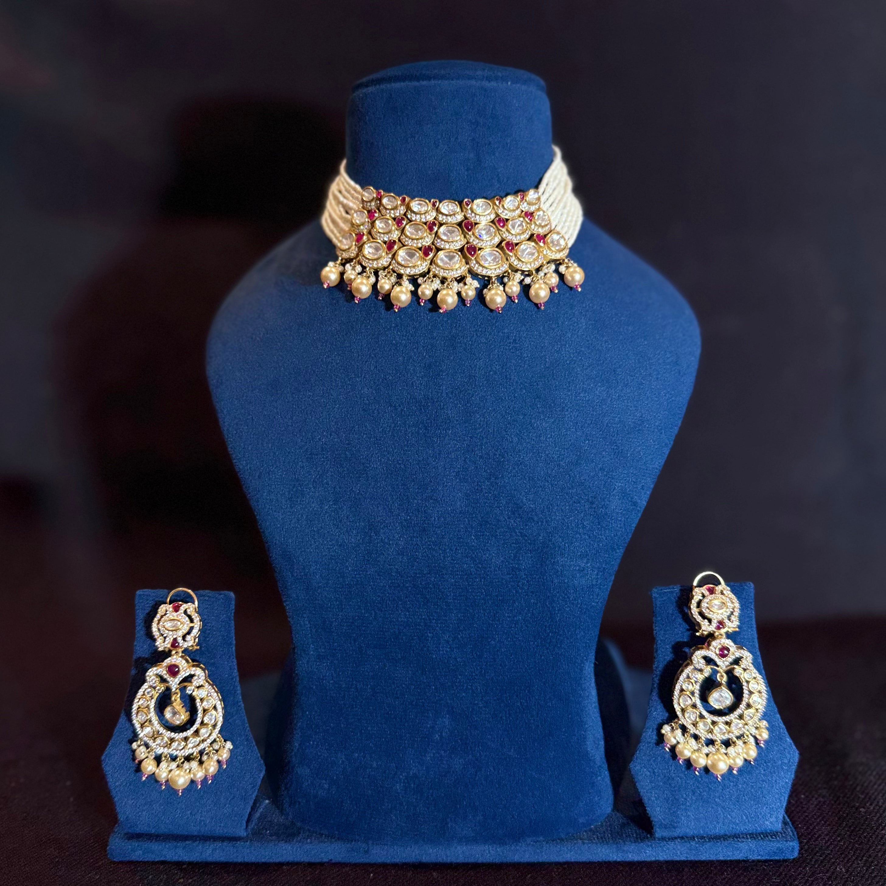 Royal Kundan Choker Necklace Set with Earrings