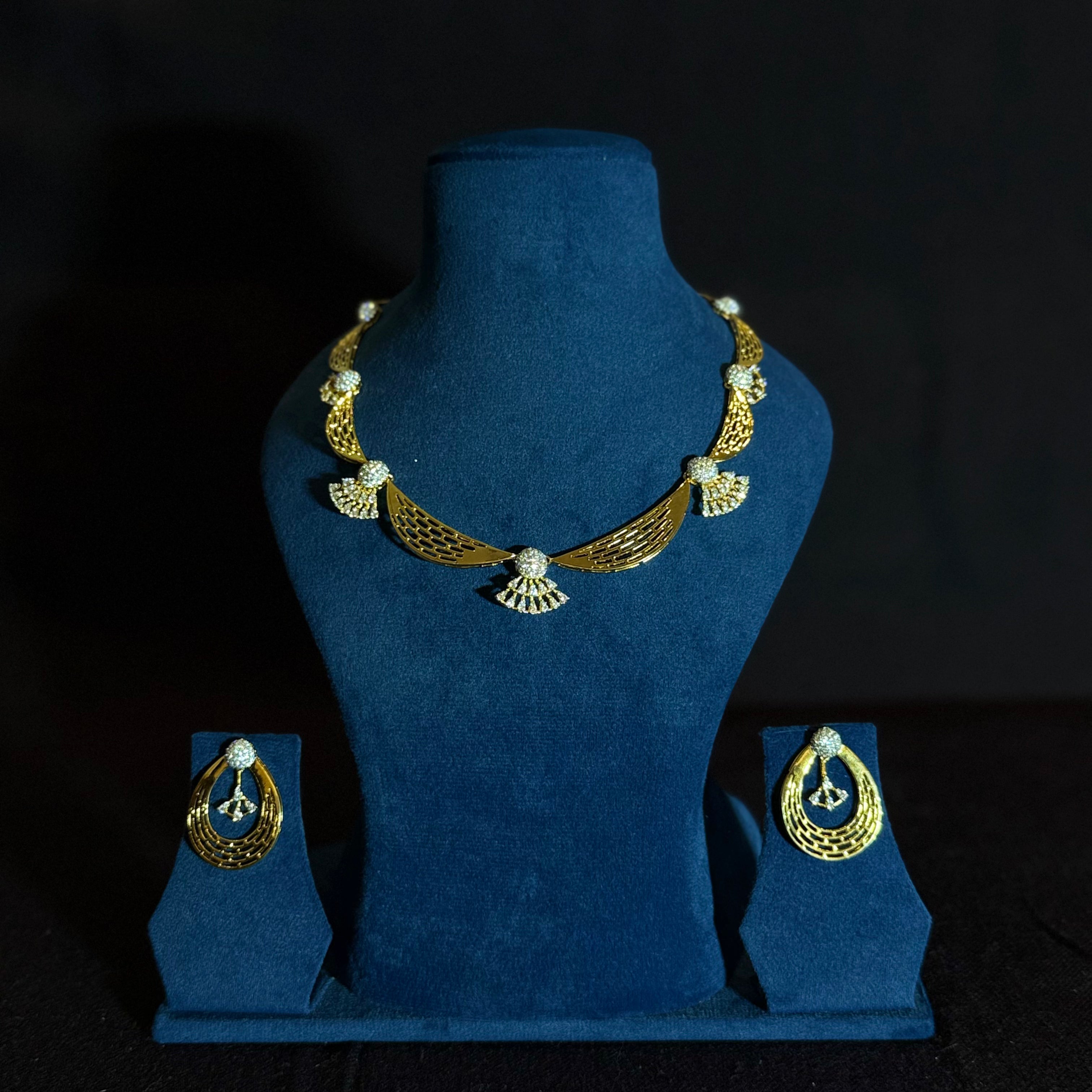 Antique Gold Finish Temple Necklace Set with Earrings