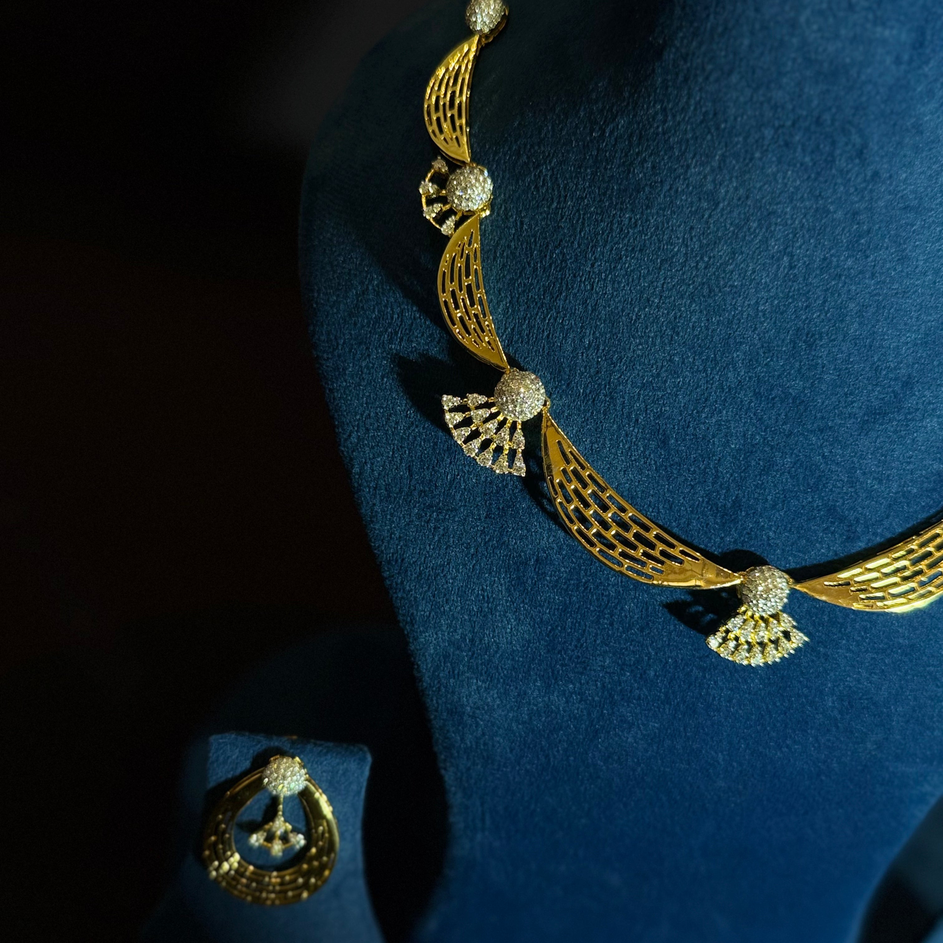 Antique Gold Finish Temple Necklace Set with Earrings