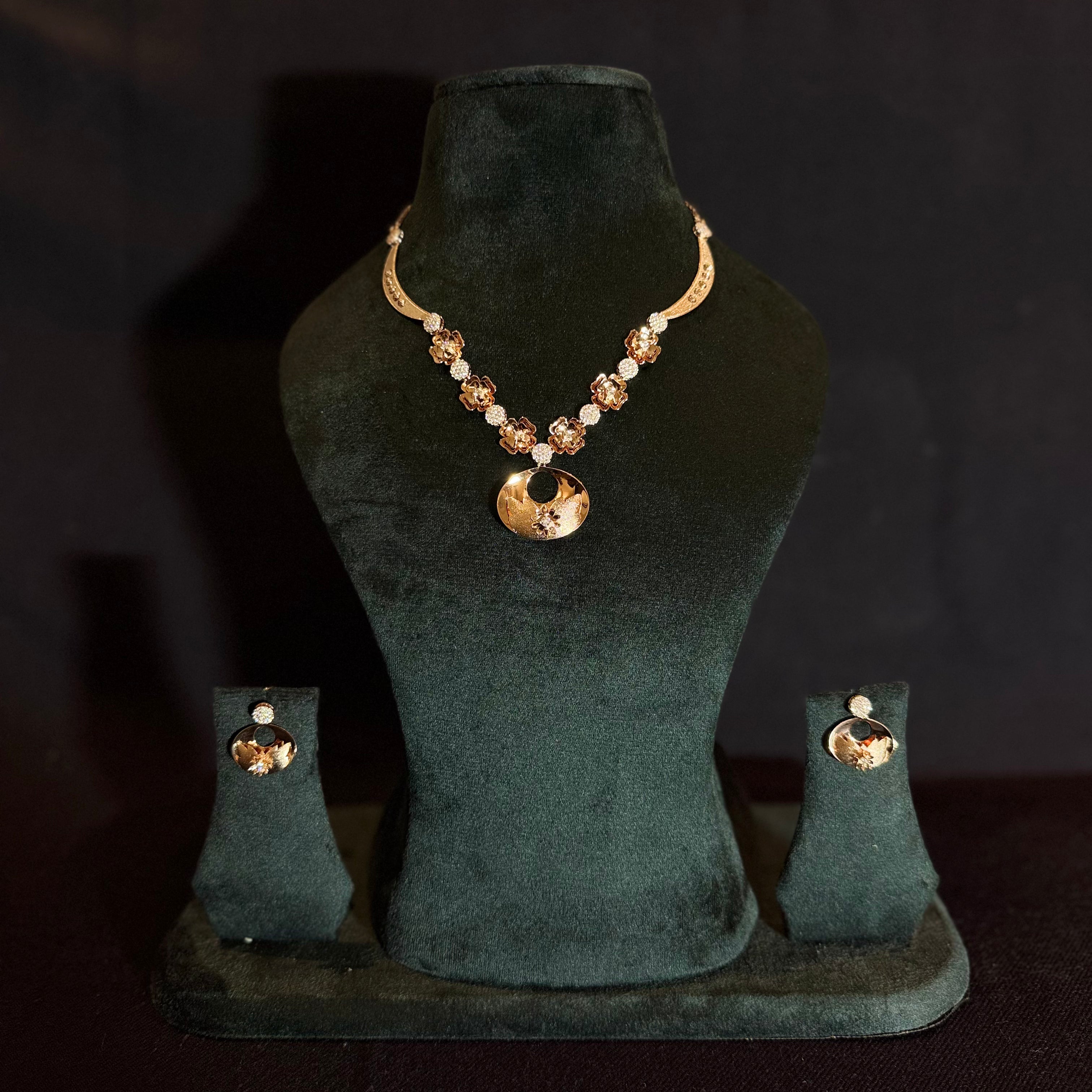 Floral Motif Necklace Set with Earrings