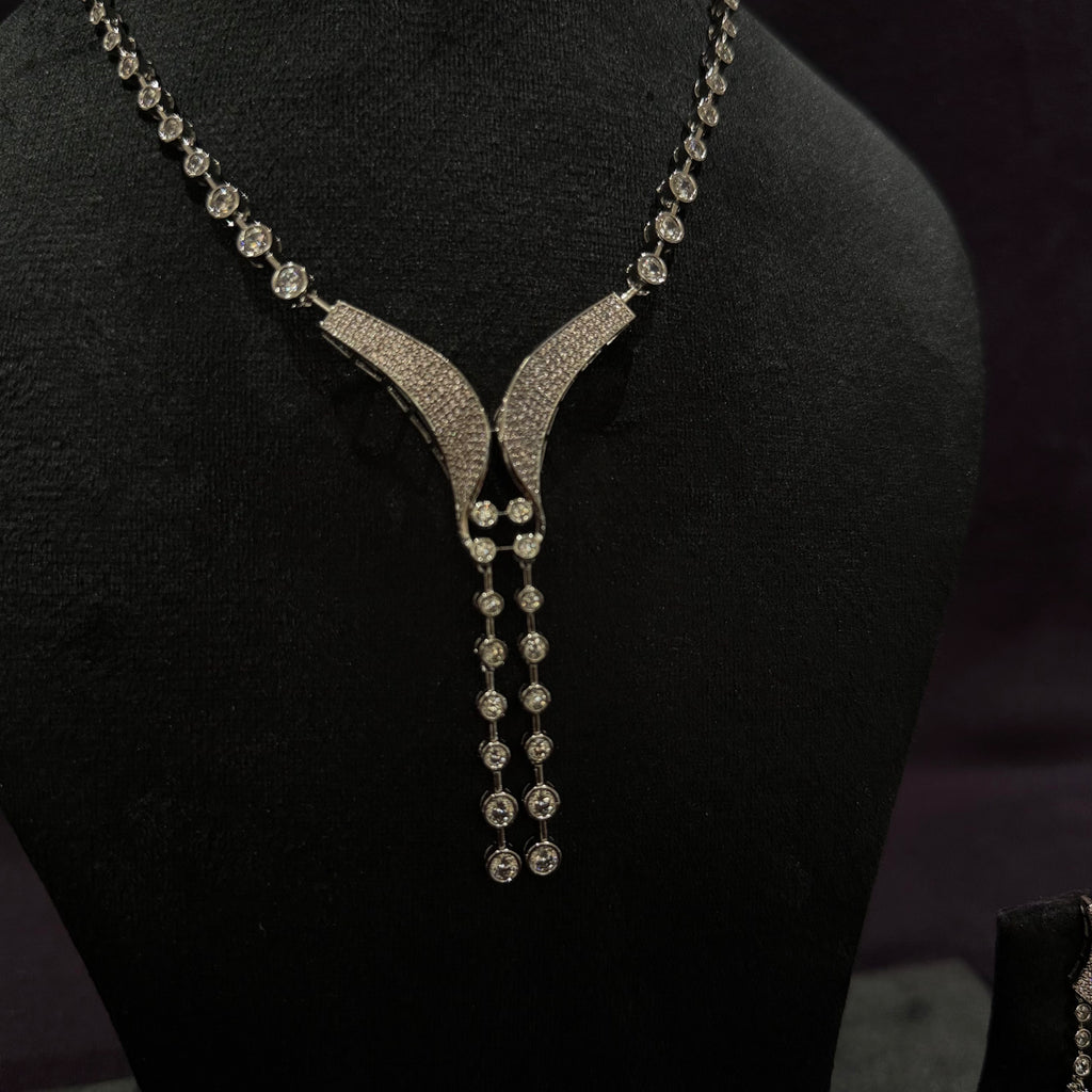Drop-Line CZ SILVER Necklace Set