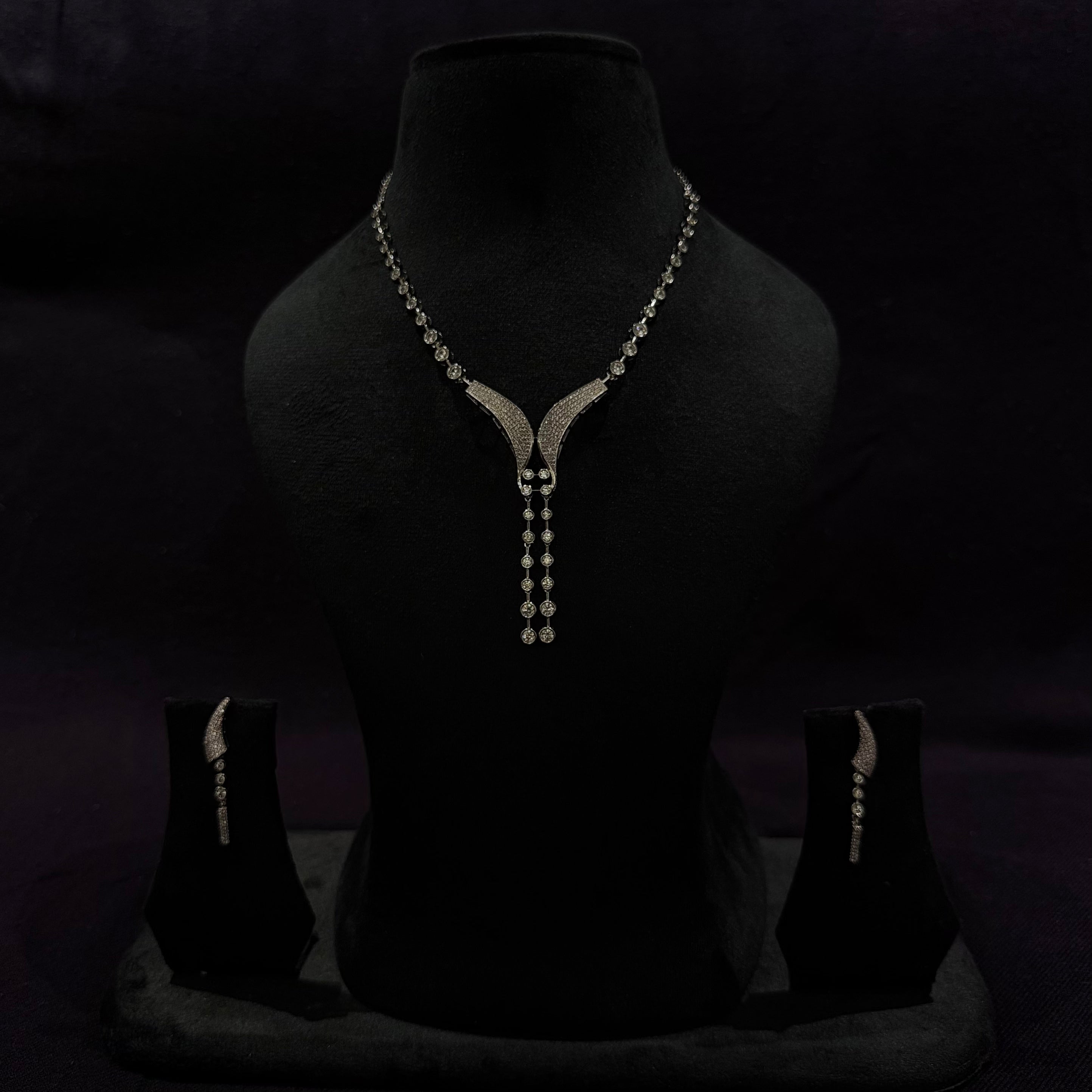 Drop-Line CZ SILVER Necklace Set