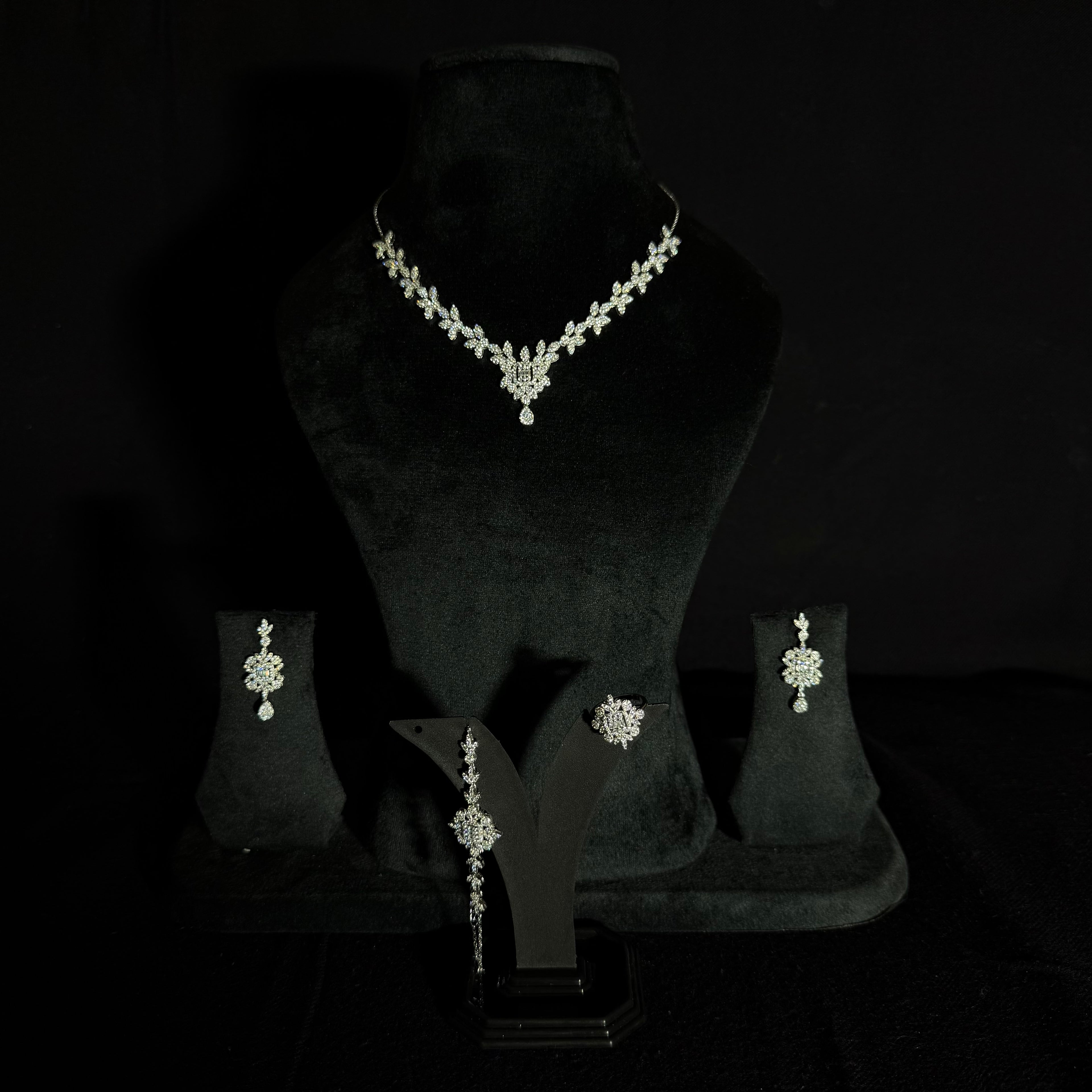 Silver Base Polish Diamond-Style Jewellery Set