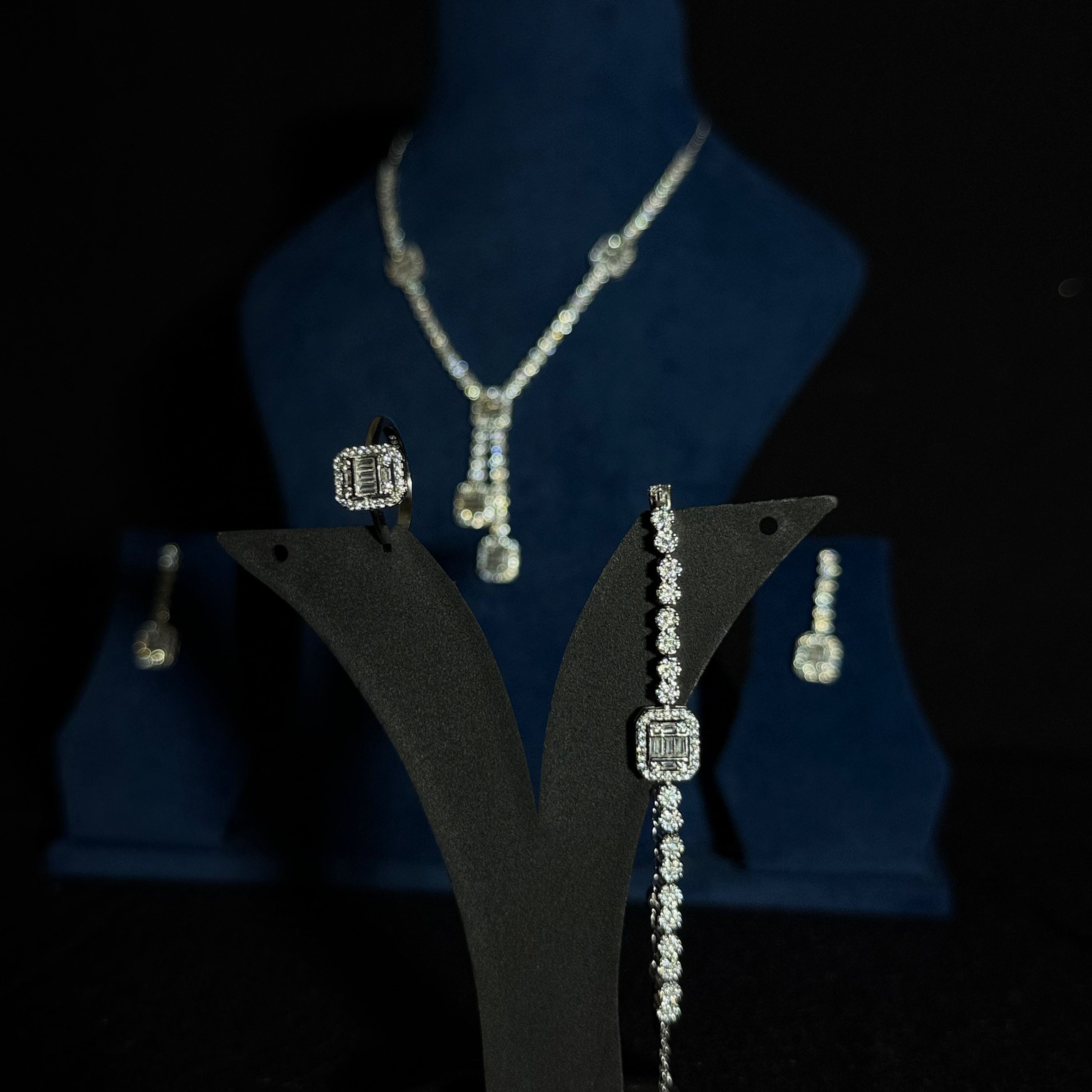 Silver  Jewellery Set (Necklace + Earrings + Bracelet + Ring)