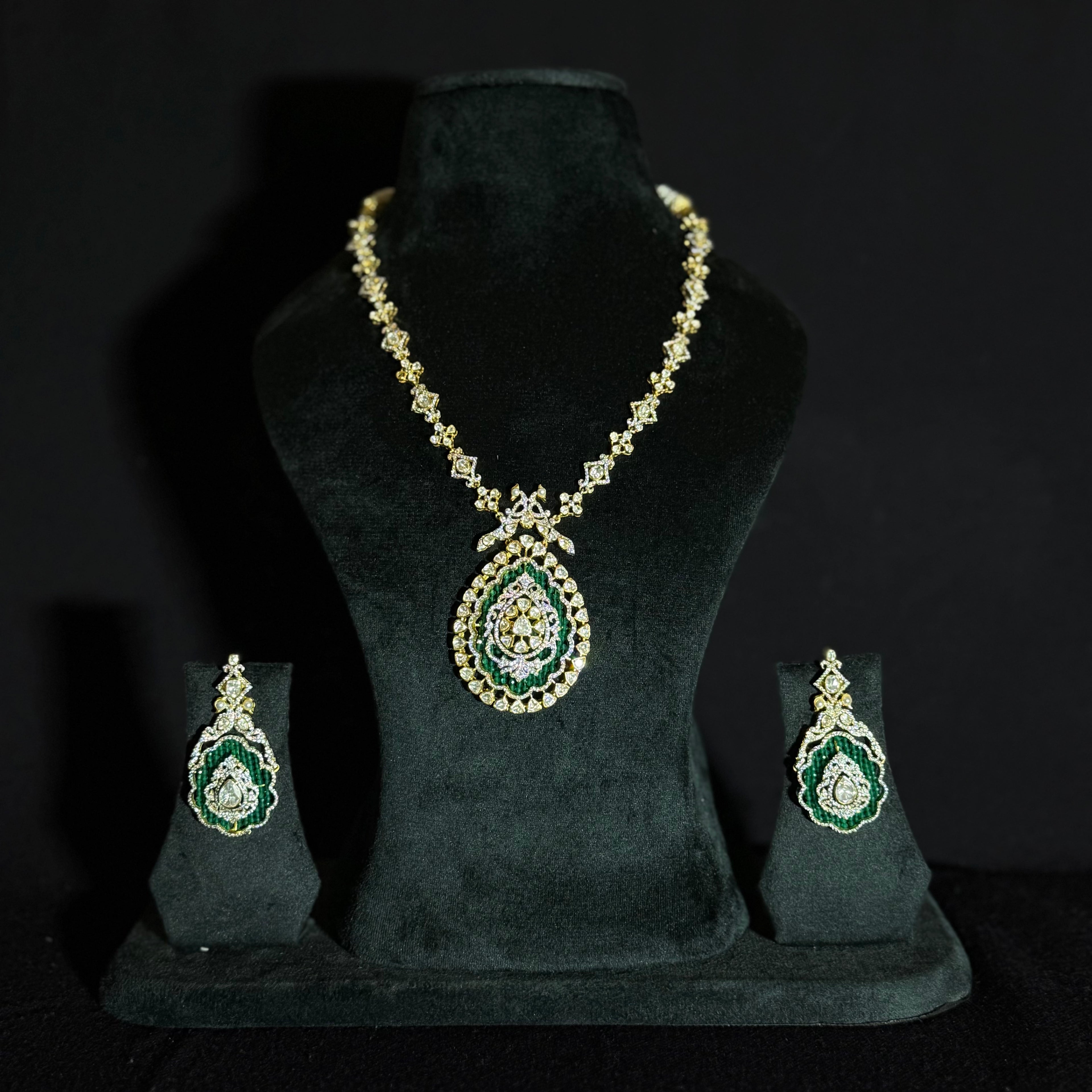 Royal Emerald-Style CZ Necklace Set