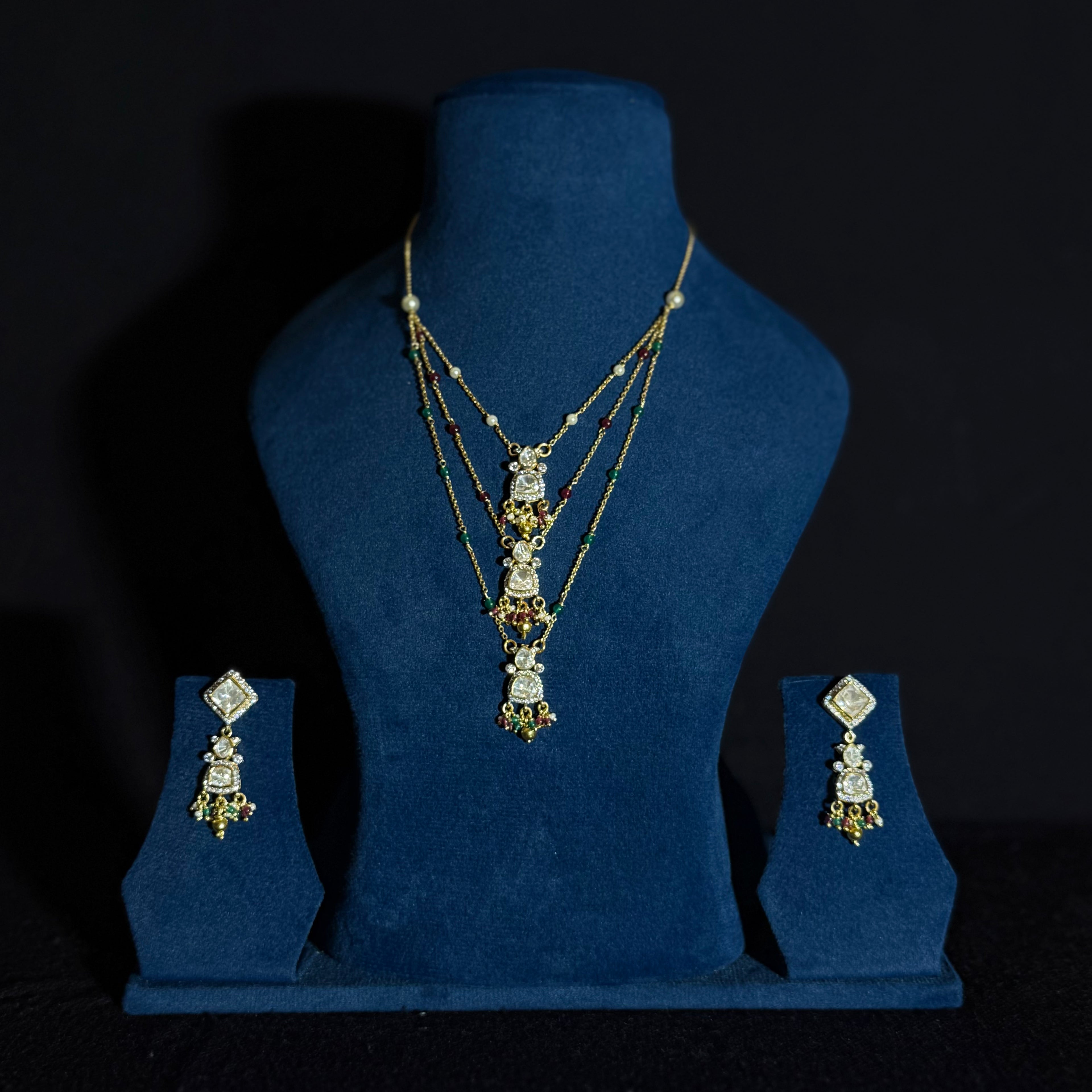 Layered Bead Necklace Set with Earrings