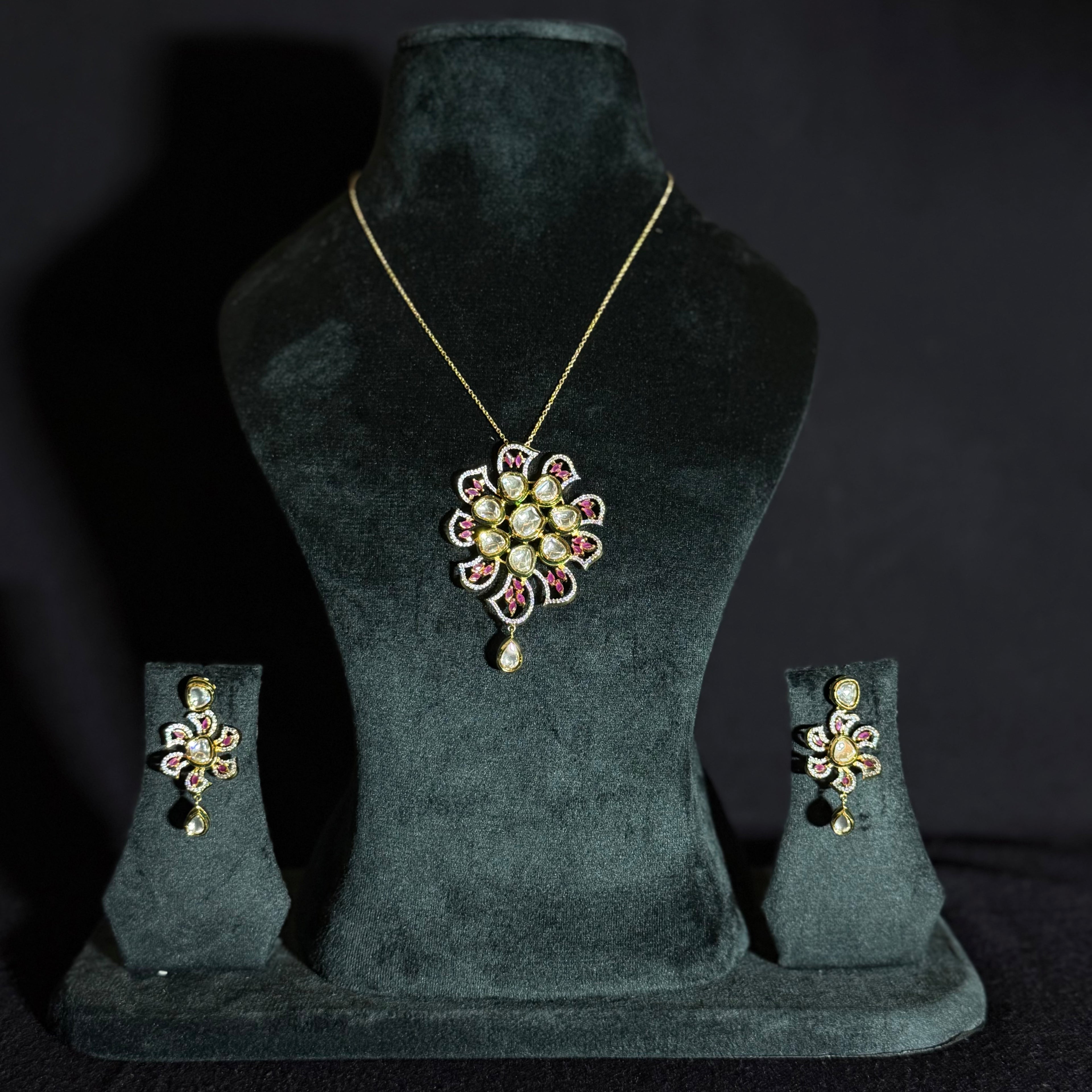 Royal Floral Polki Pendant Necklace Set
