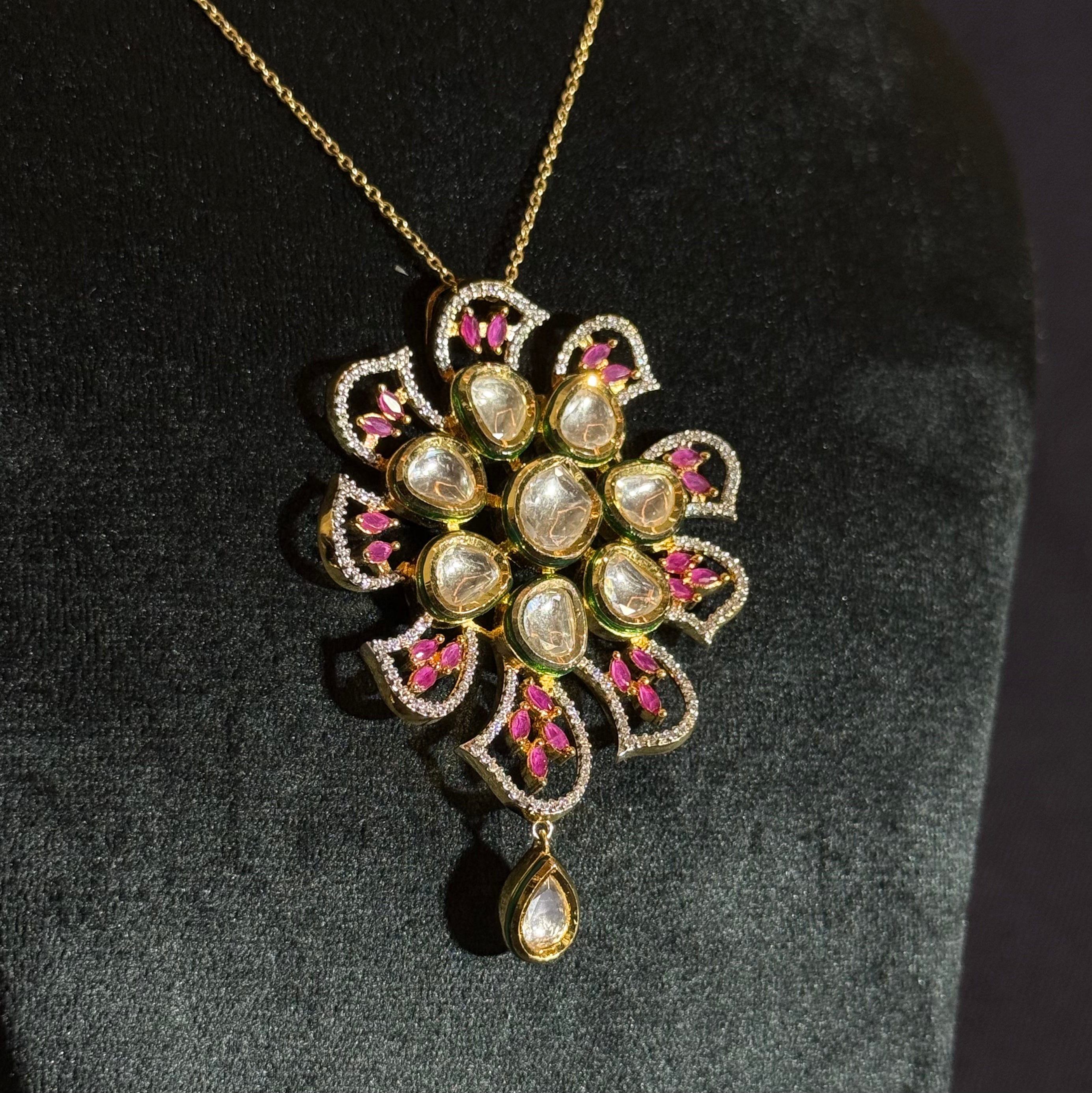 Royal Floral Polki Pendant Necklace Set