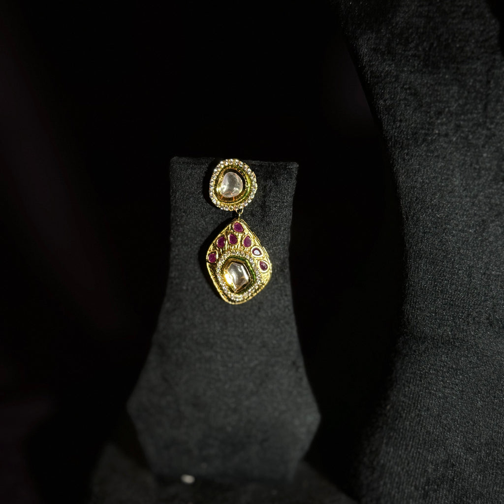 Silver Polki Style Pendant Necklace Set