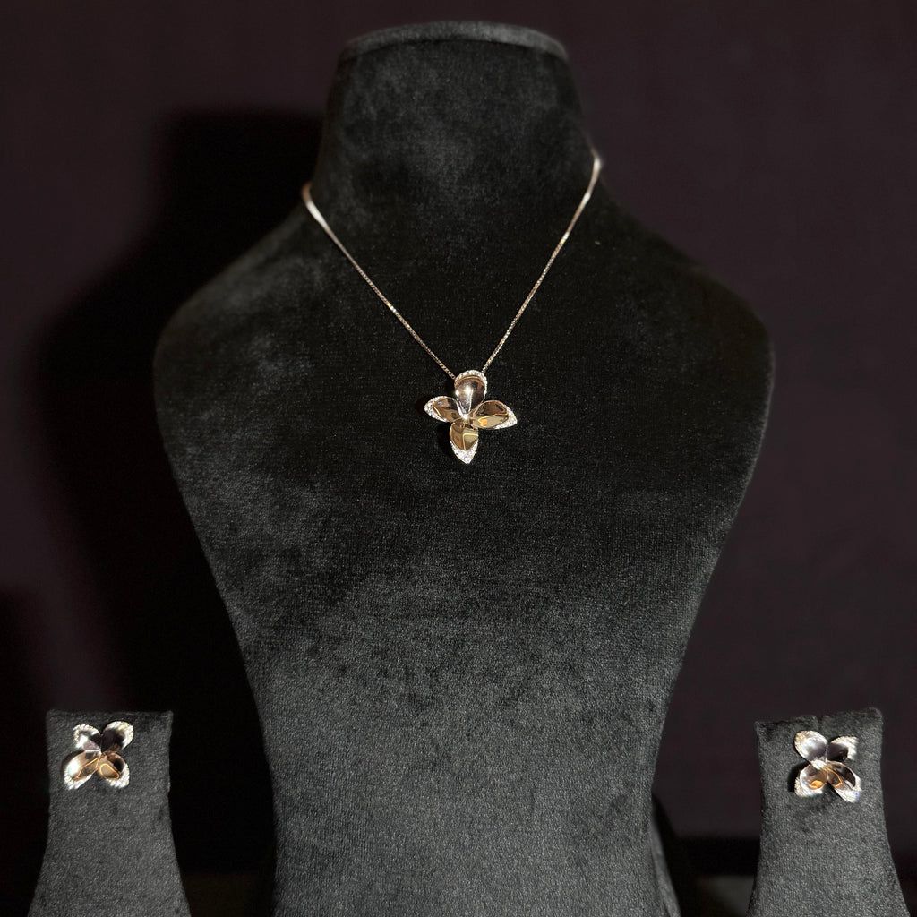 Silver Base Floral Pendant Jewellery Set
