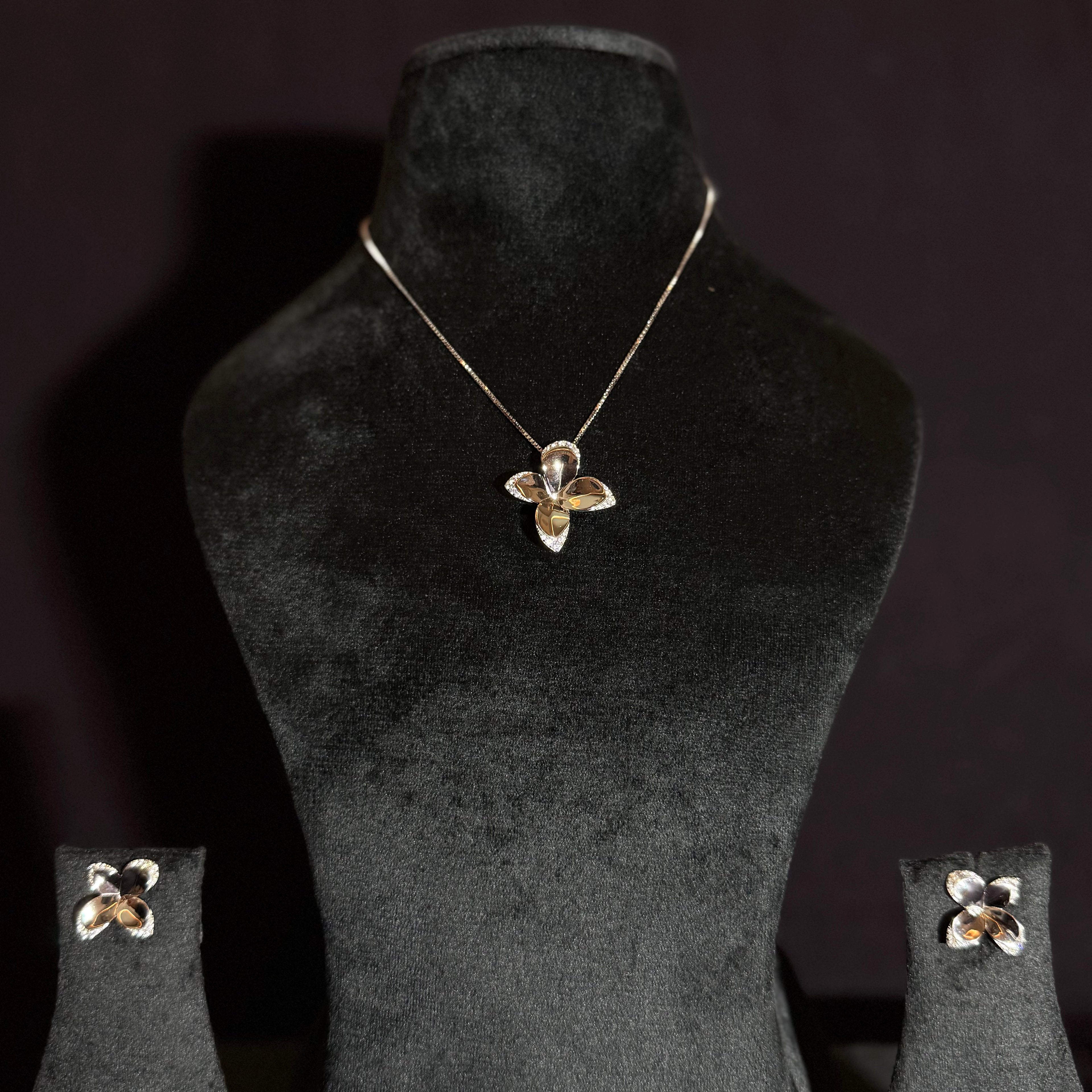 Silver Base Floral Pendant Jewellery Set