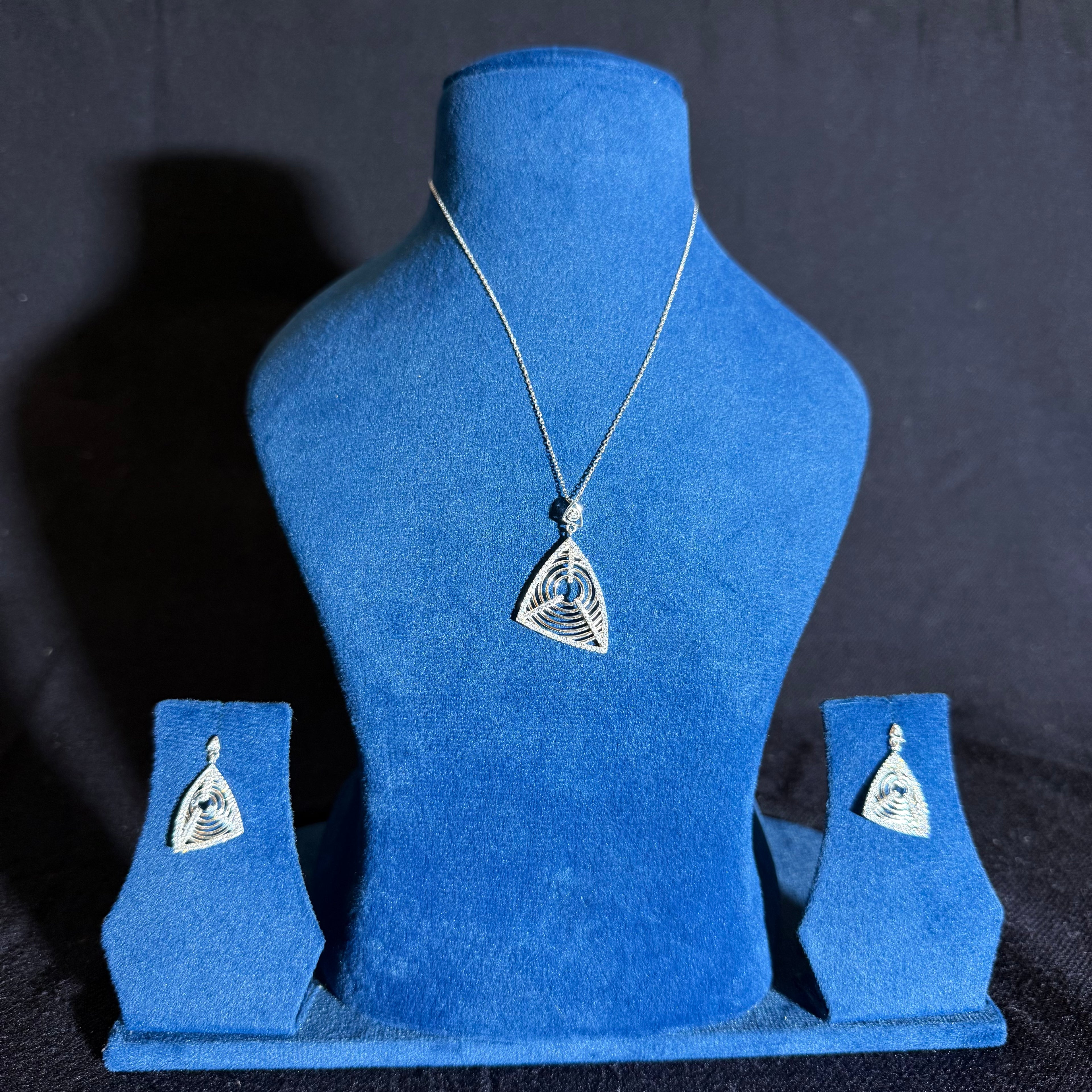 Elegant Geometric Triangle Silver Pendant Set