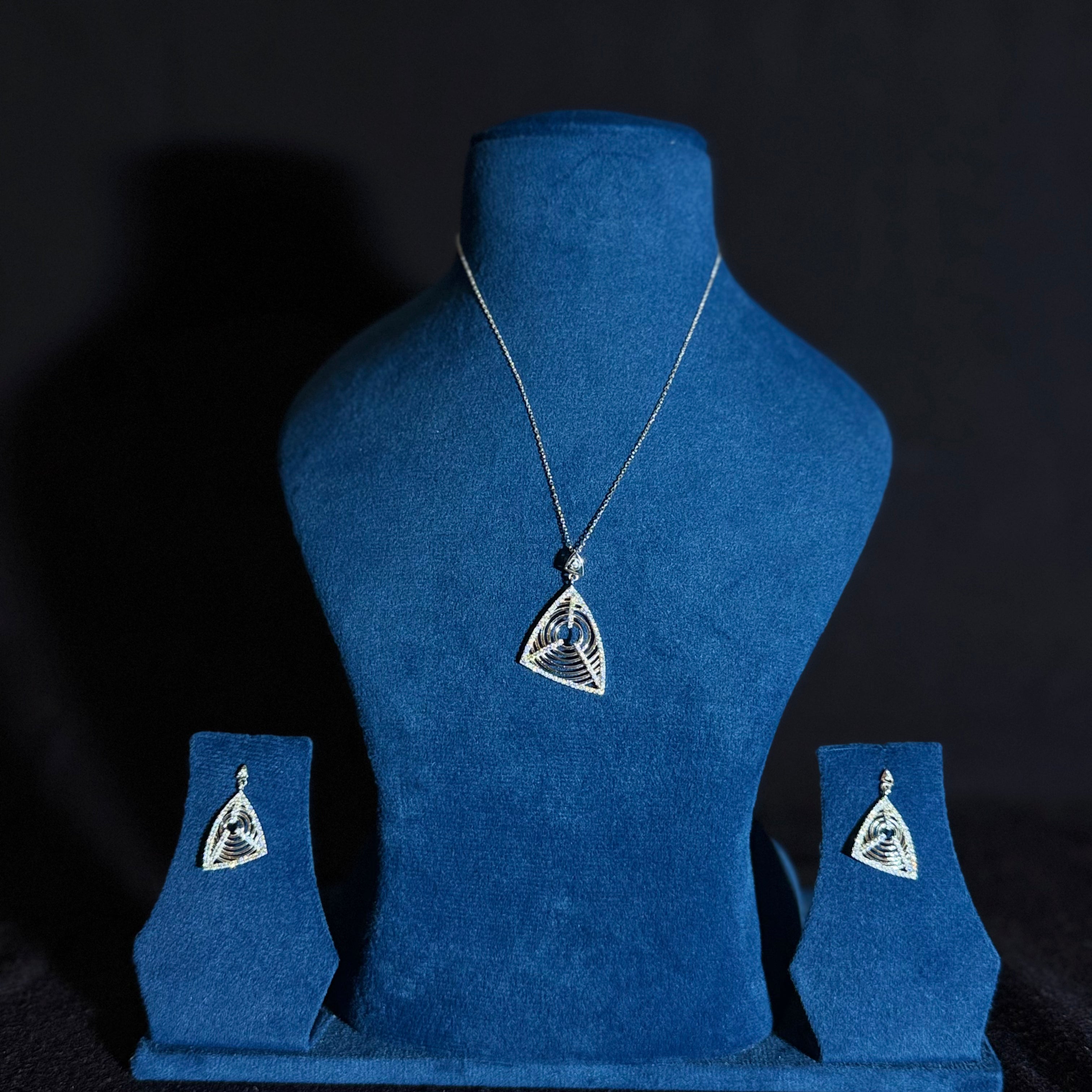Elegant Geometric Triangle Silver Pendant Set