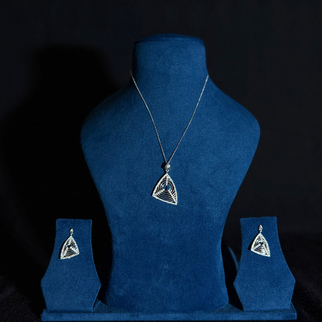 Elegant Geometric Triangle Silver Pendant Set