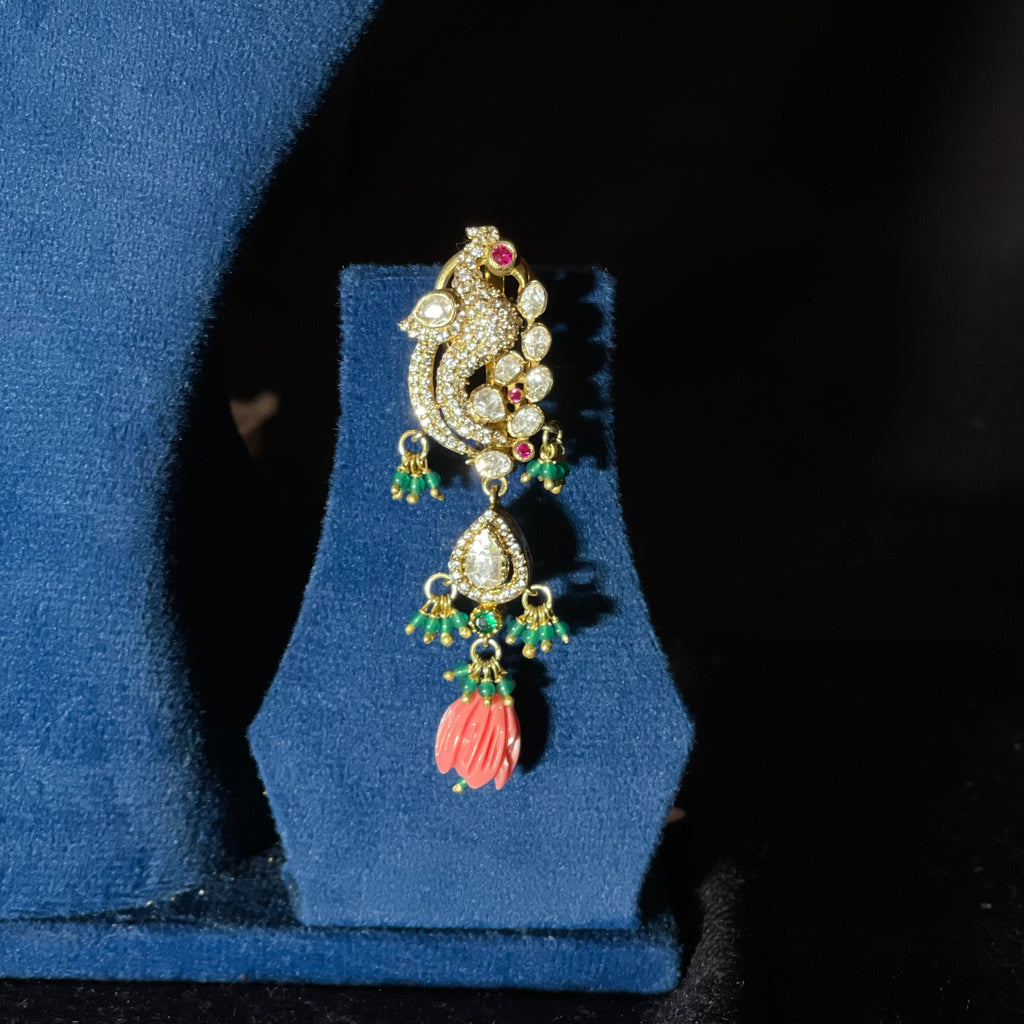 Traditional Silver Peacock shri krishna  Pendant Set