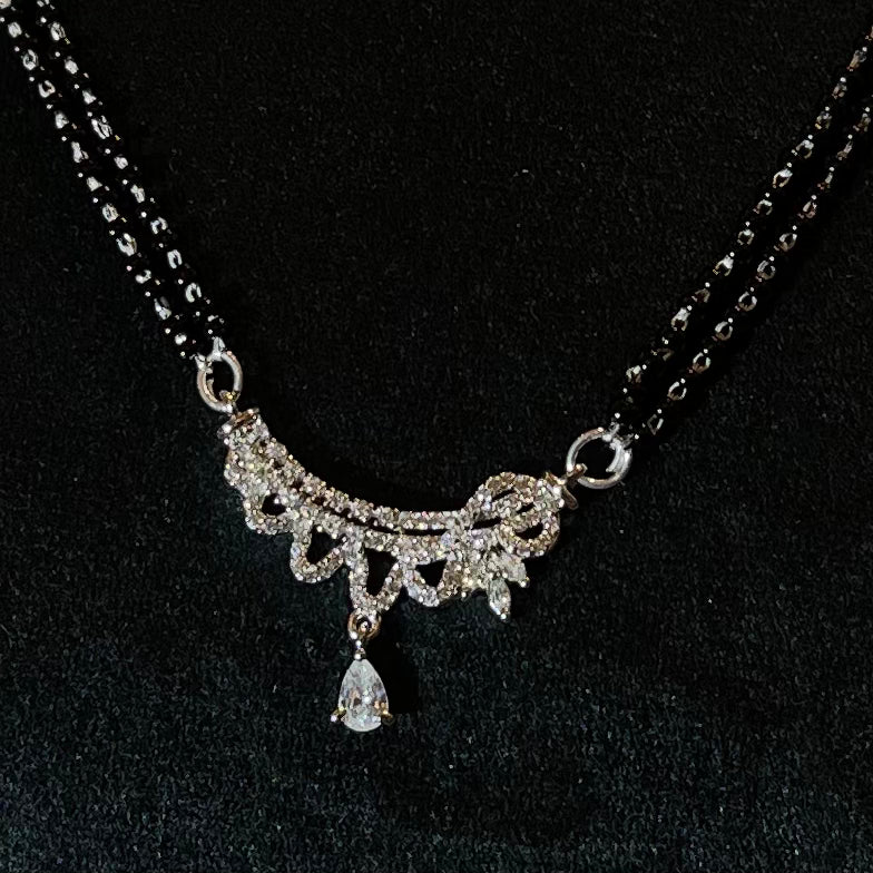 Designer Silver Double Chain Mangalsutra Necklace