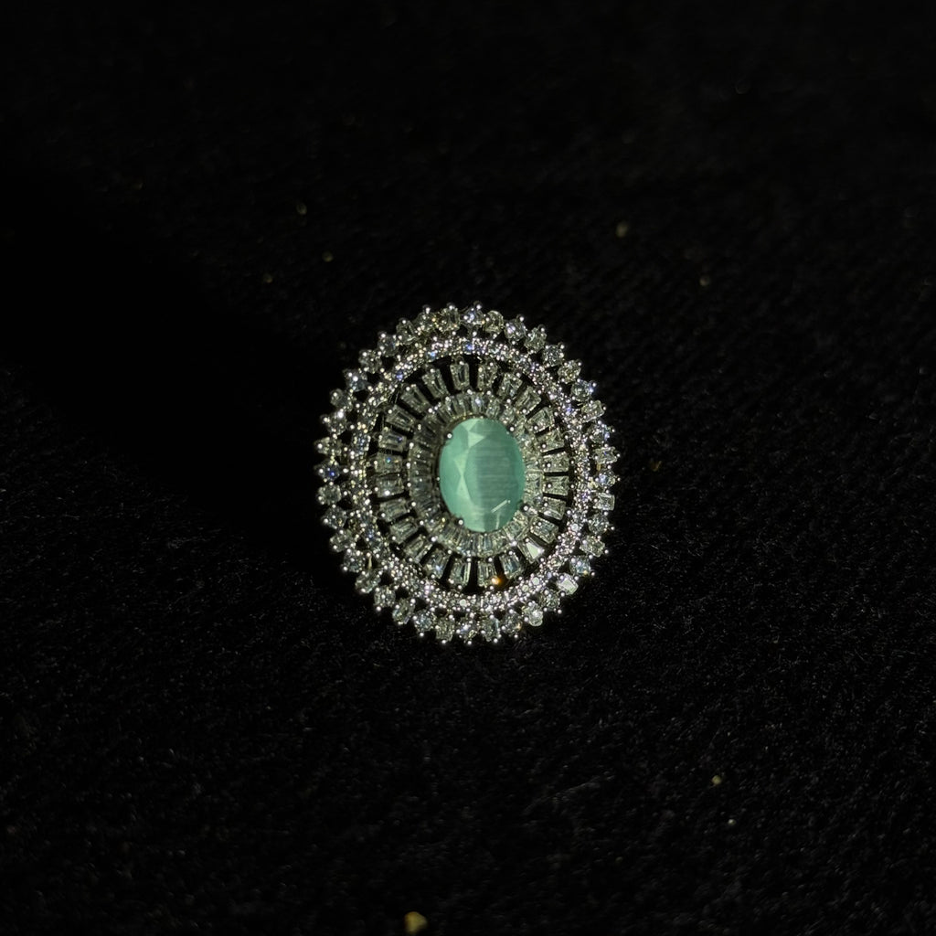 Halo Statement Ring – Mint Green Center Stone
