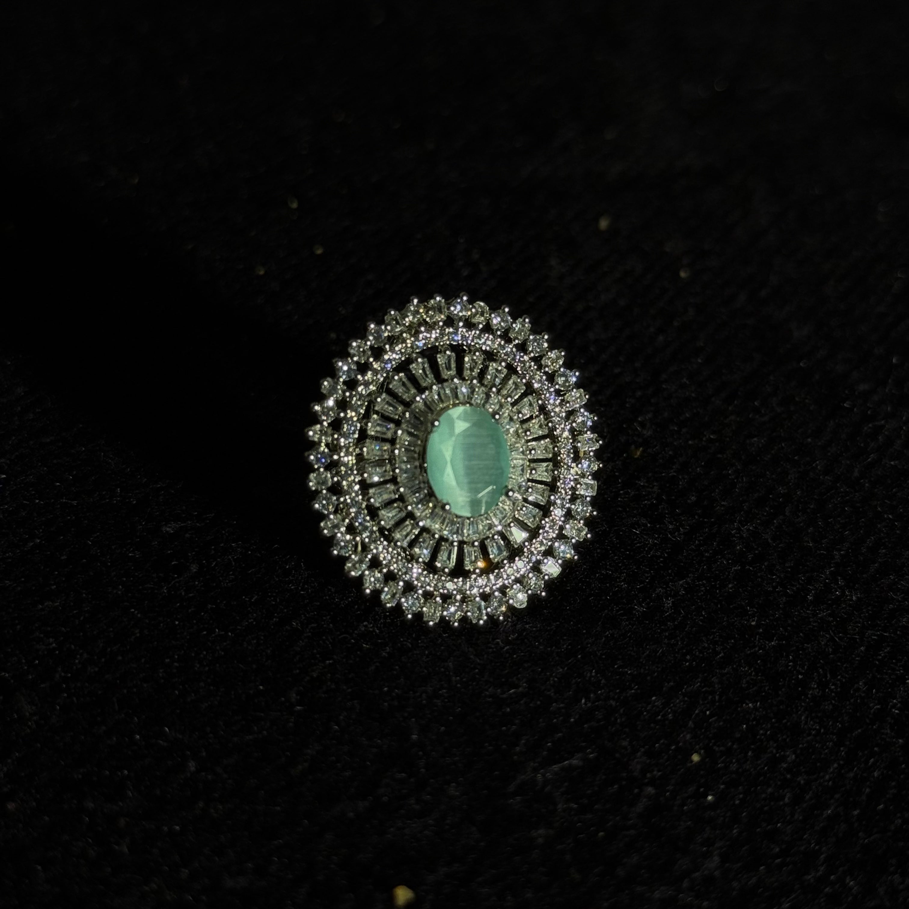 Halo Statement Ring – Mint Green Center Stone