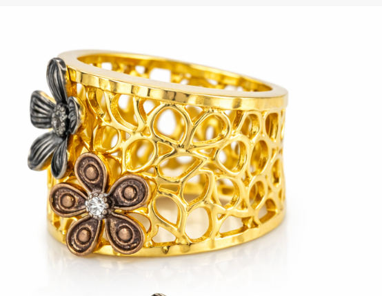 Floral Moissanite Silver Ring