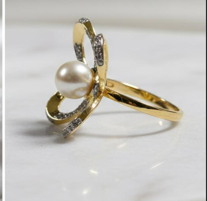Silver Pearl Flower Ring | Gold Finish Floral Ring