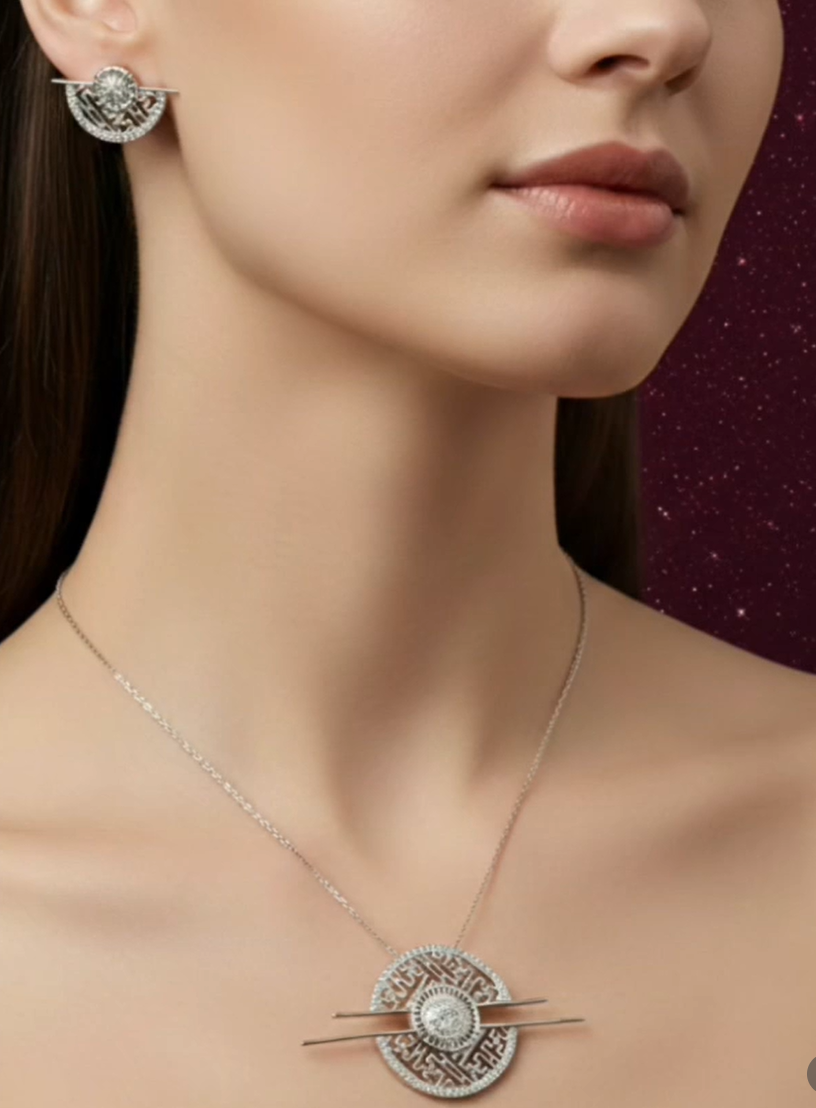 Designer Circular Silver Pendant Set