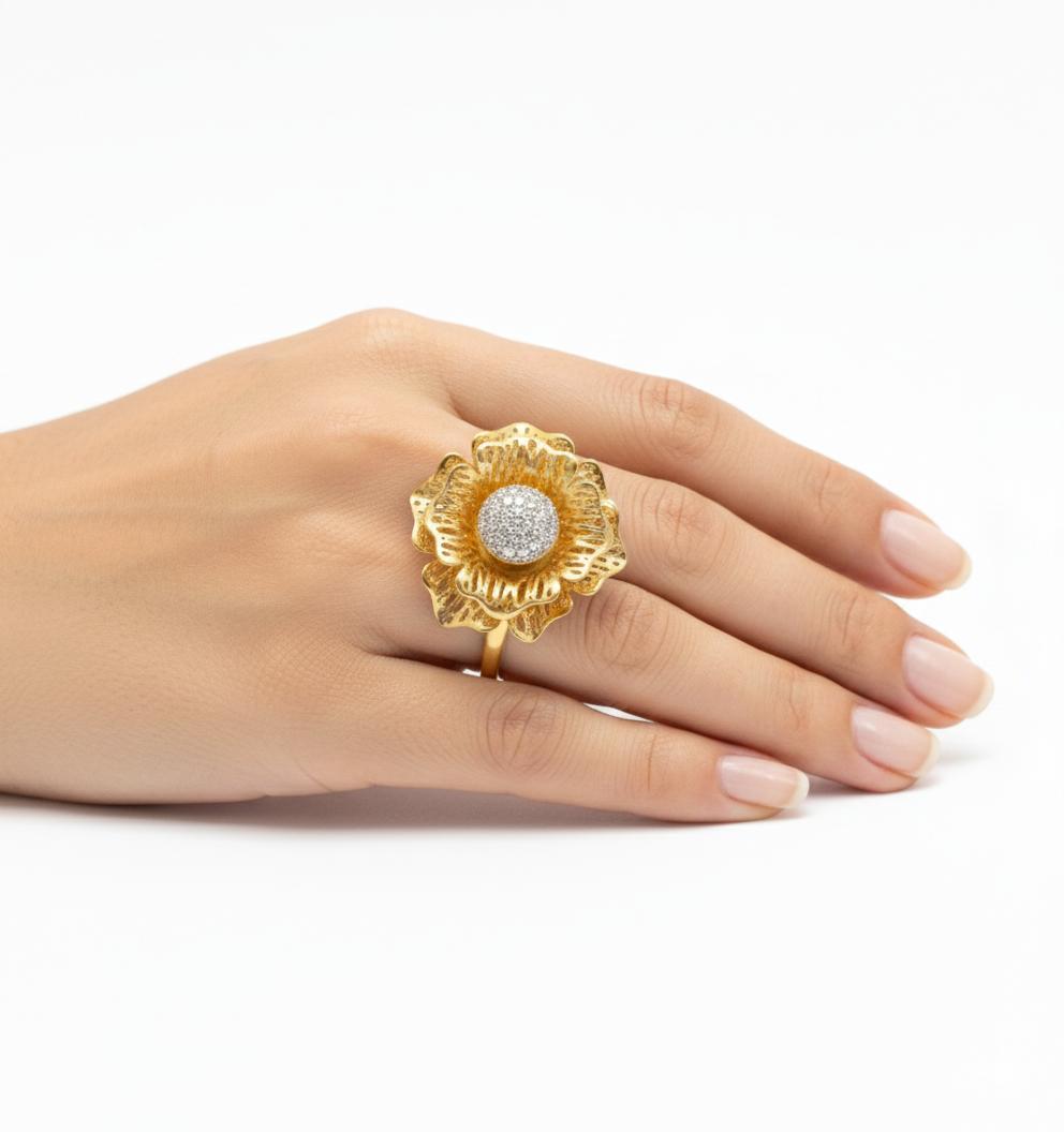 Moissanite Floral Silver Ring