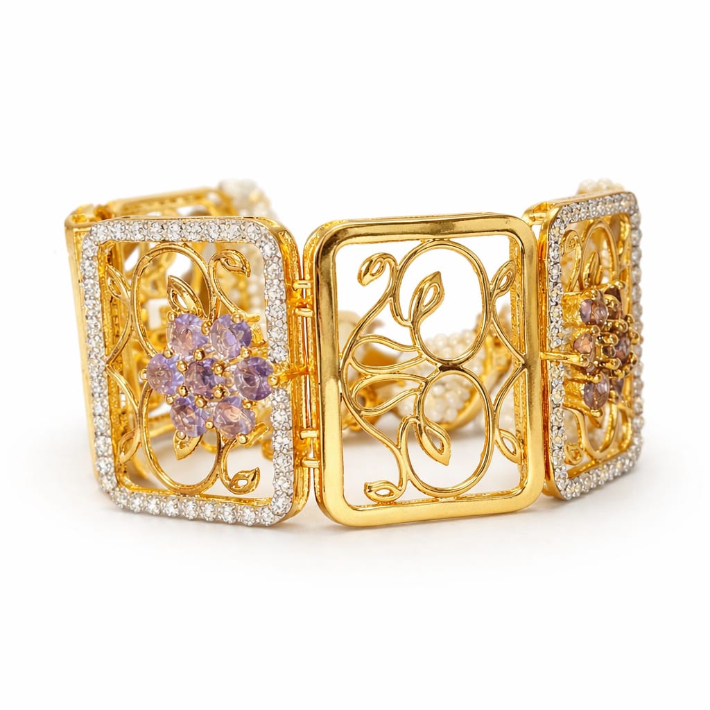 Elegant Floral Square Link Bracelet