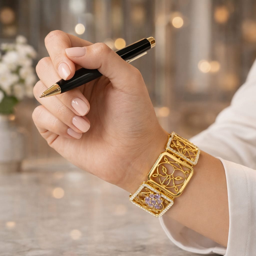 Elegant Floral Square Link Bracelet